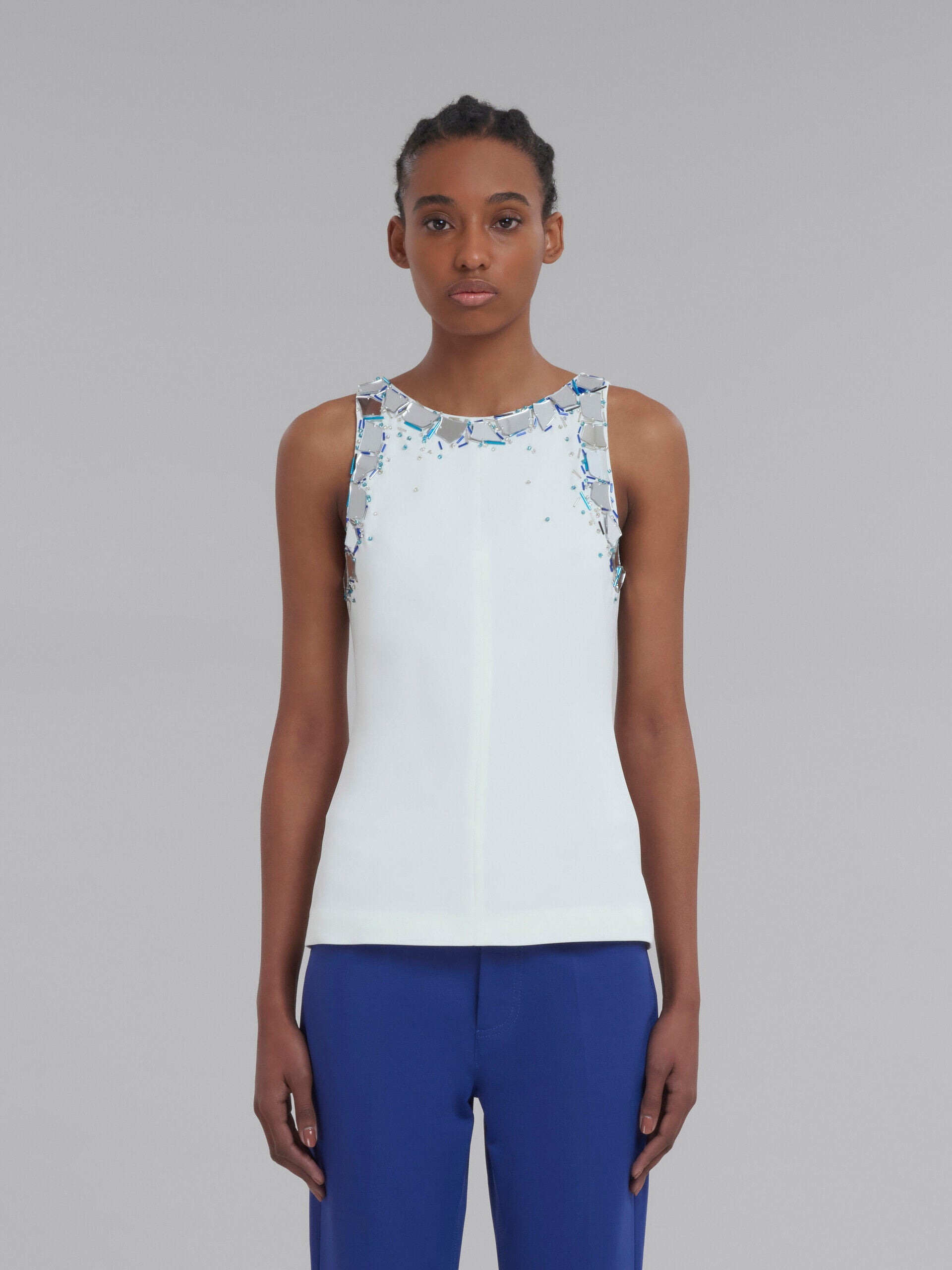 MARNI WOMEN'S WHITE SLEEVELESS TOP WITH EMBELLISHMENTS