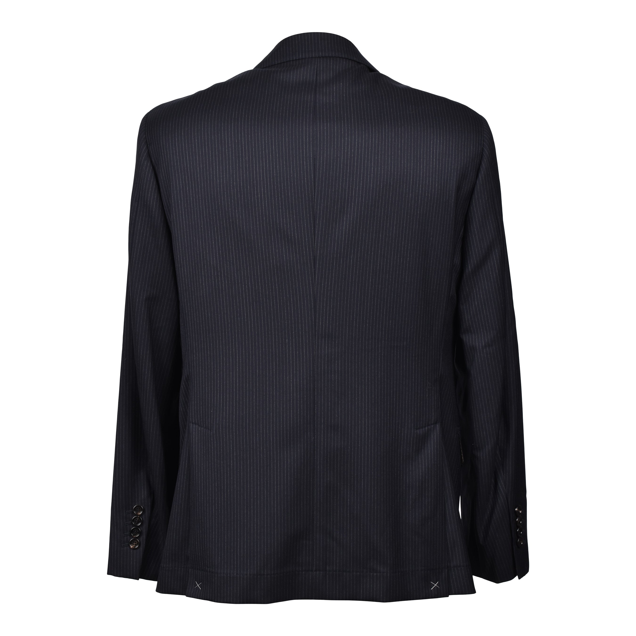 BRUNELLO CUCINELLI MEN'S DARK NAVY VIRGIN WOOL STRIPED BLAZER