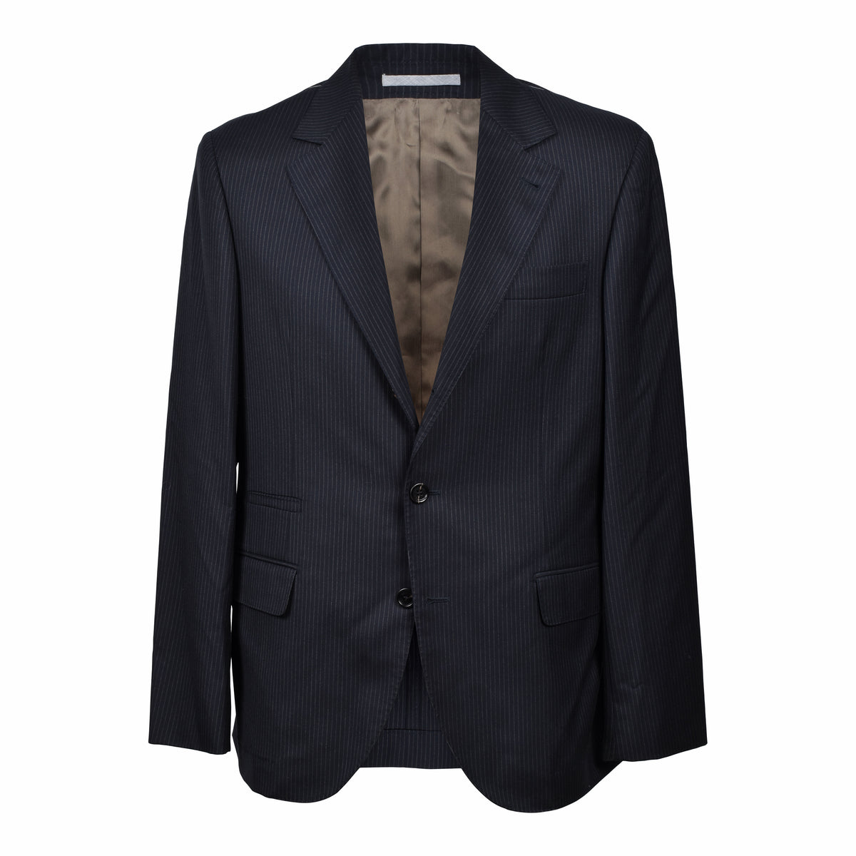BRUNELLO CUCINELLI MEN'S DARK NAVY WOOL PINSTRIPE SUIT