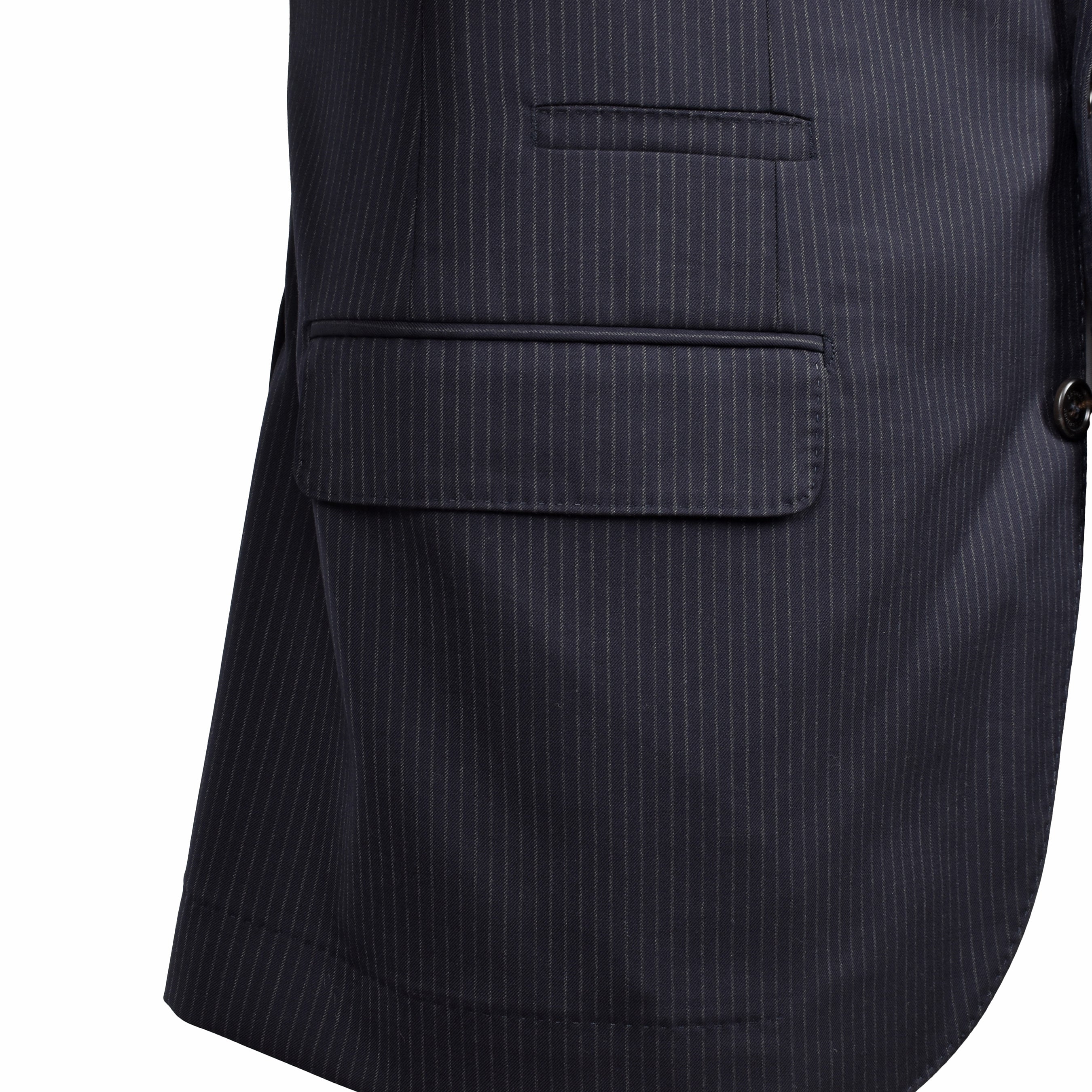 BRUNELLO CUCINELLI MEN'S DARK NAVY VIRGIN WOOL STRIPED BLAZER