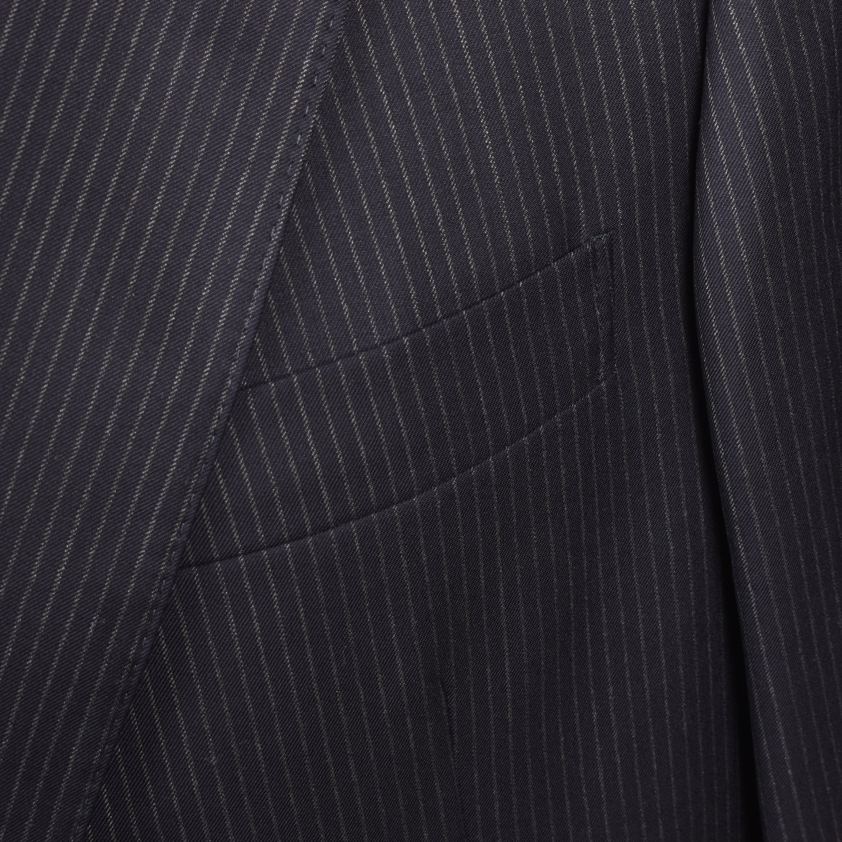 BRUNELLO CUCINELLI MEN'S DARK NAVY VIRGIN WOOL STRIPED BLAZER