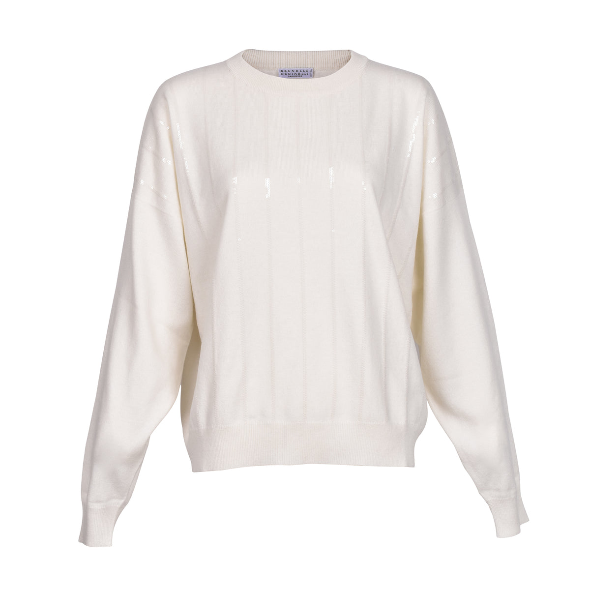BRUNELLO CUCINELLI WOMEN'S WHITE CASHMERE RIBBED SWEATER
