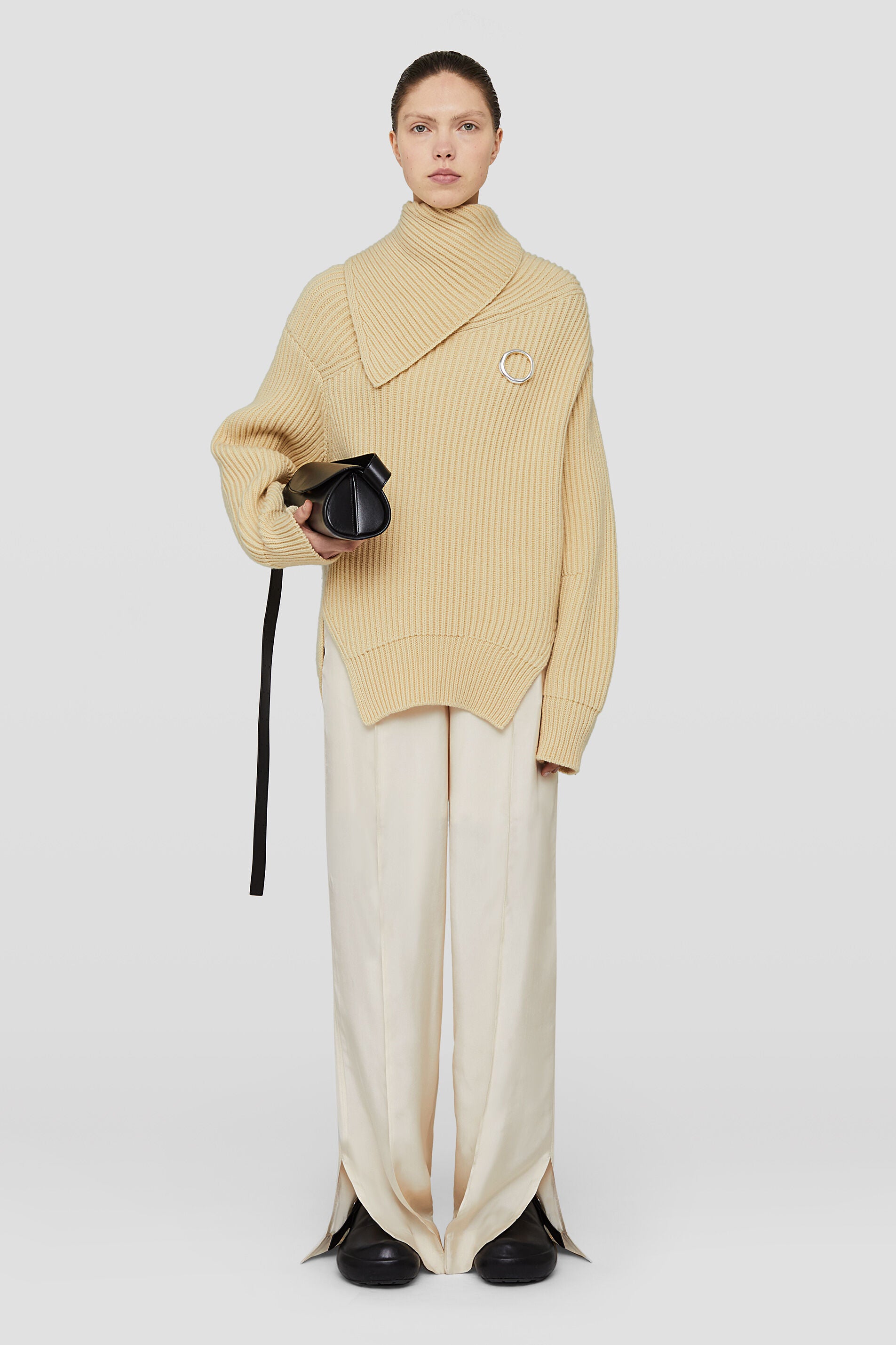 JIL SANDER WOMEN'S LIGHT BEIGE WIDE TROUSERS