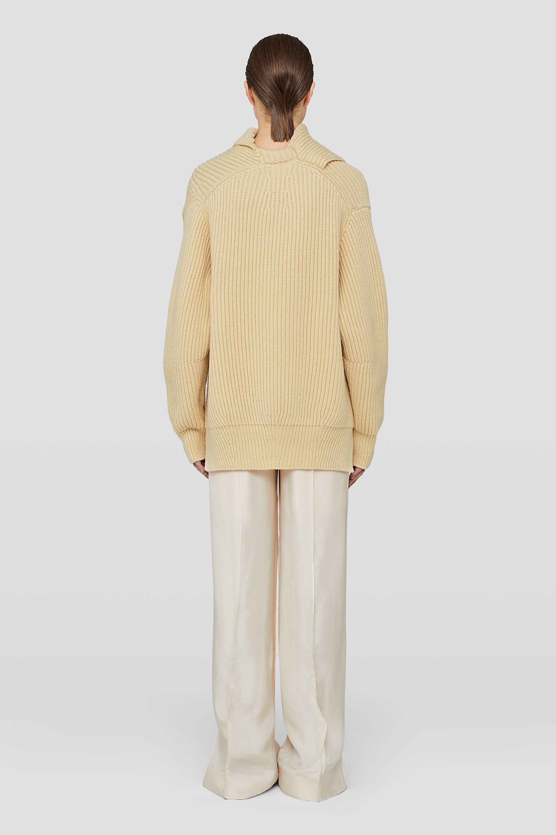 JIL SANDER WOMEN'S LIGHT BEIGE WIDE TROUSERS