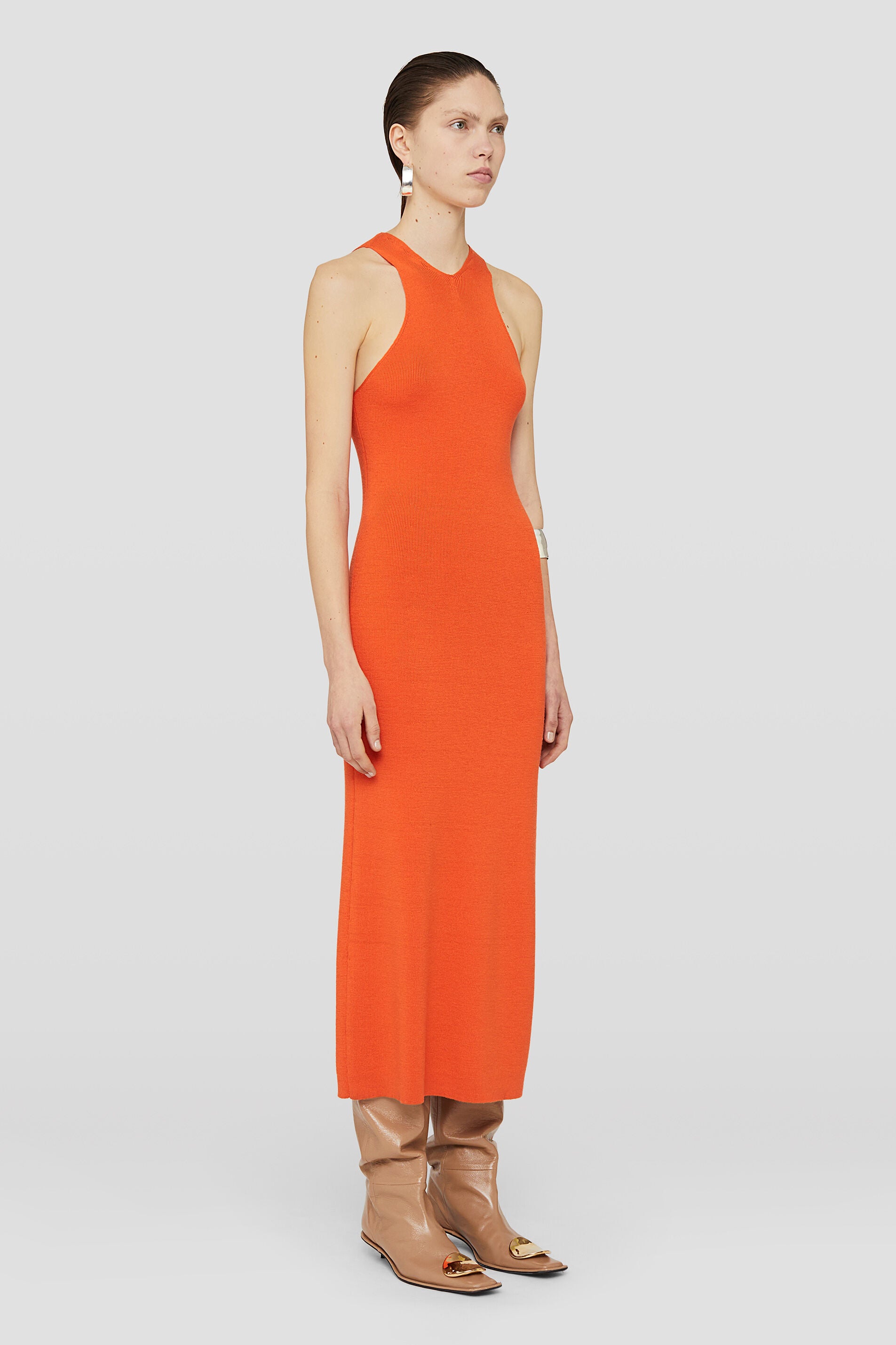JIL SANDER WOMEN'S BRIGHT ORANGE SLEEVELESS DRESS