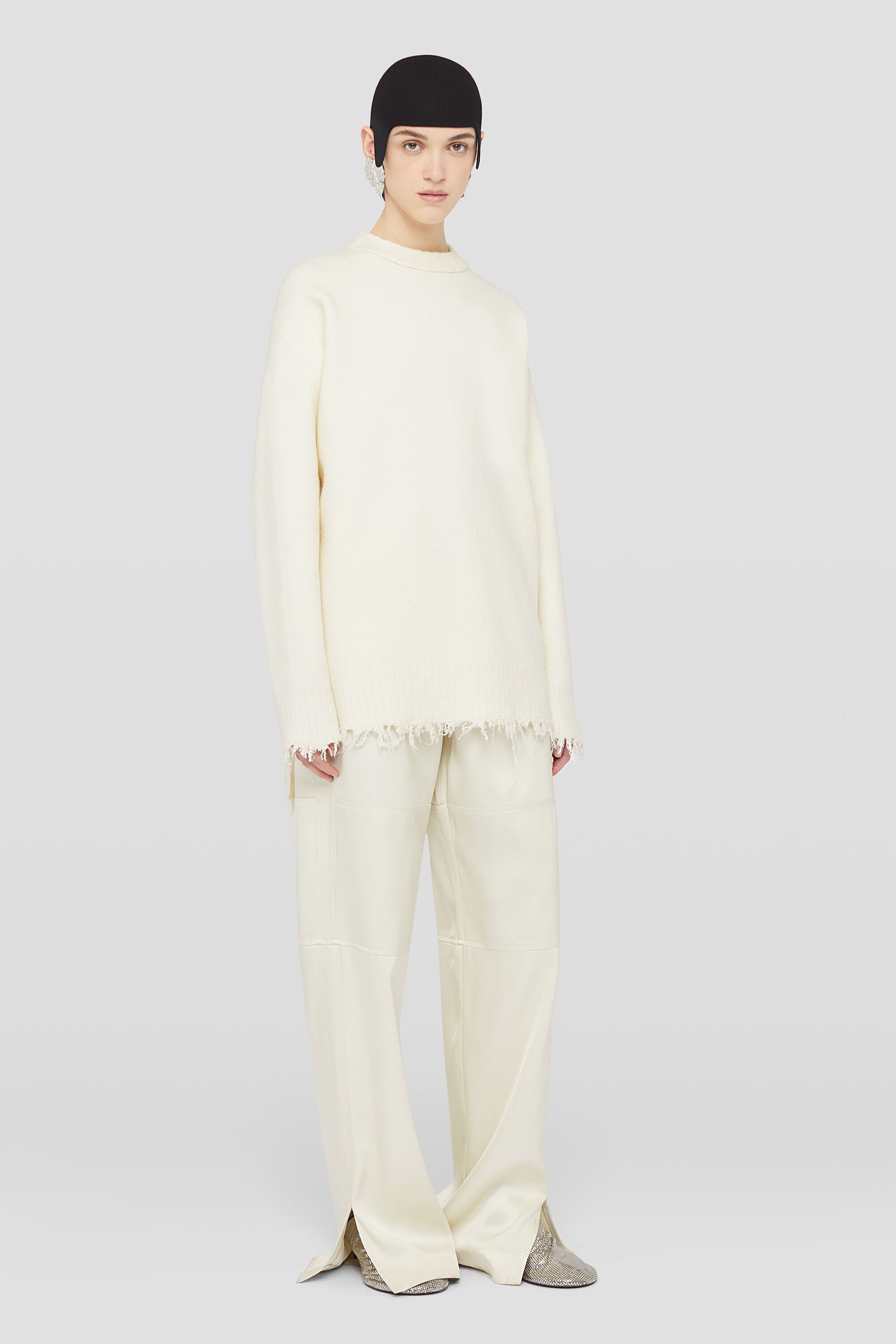 JIL SANDER WOMEN'S OFF WHITE WIDE LEG TROUSERS