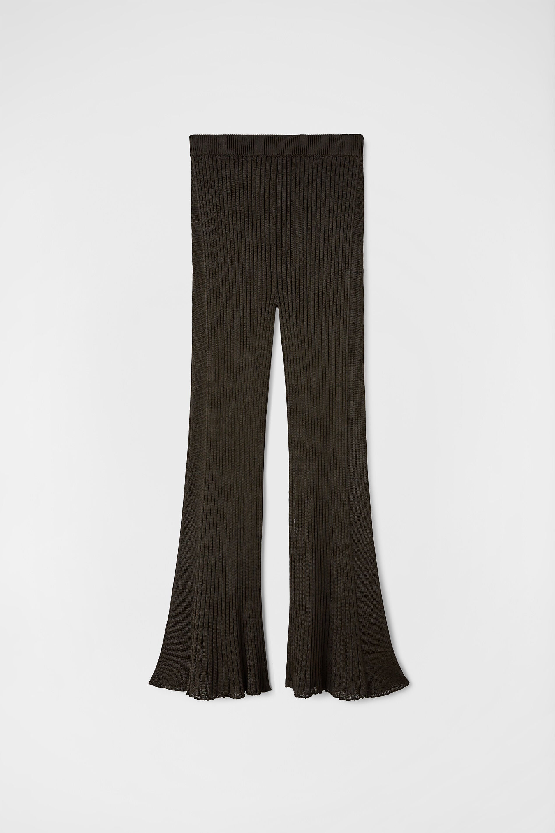 JIL SANDER WOMEN'S DARK BROWN RIBBED FLARE TROUSERS