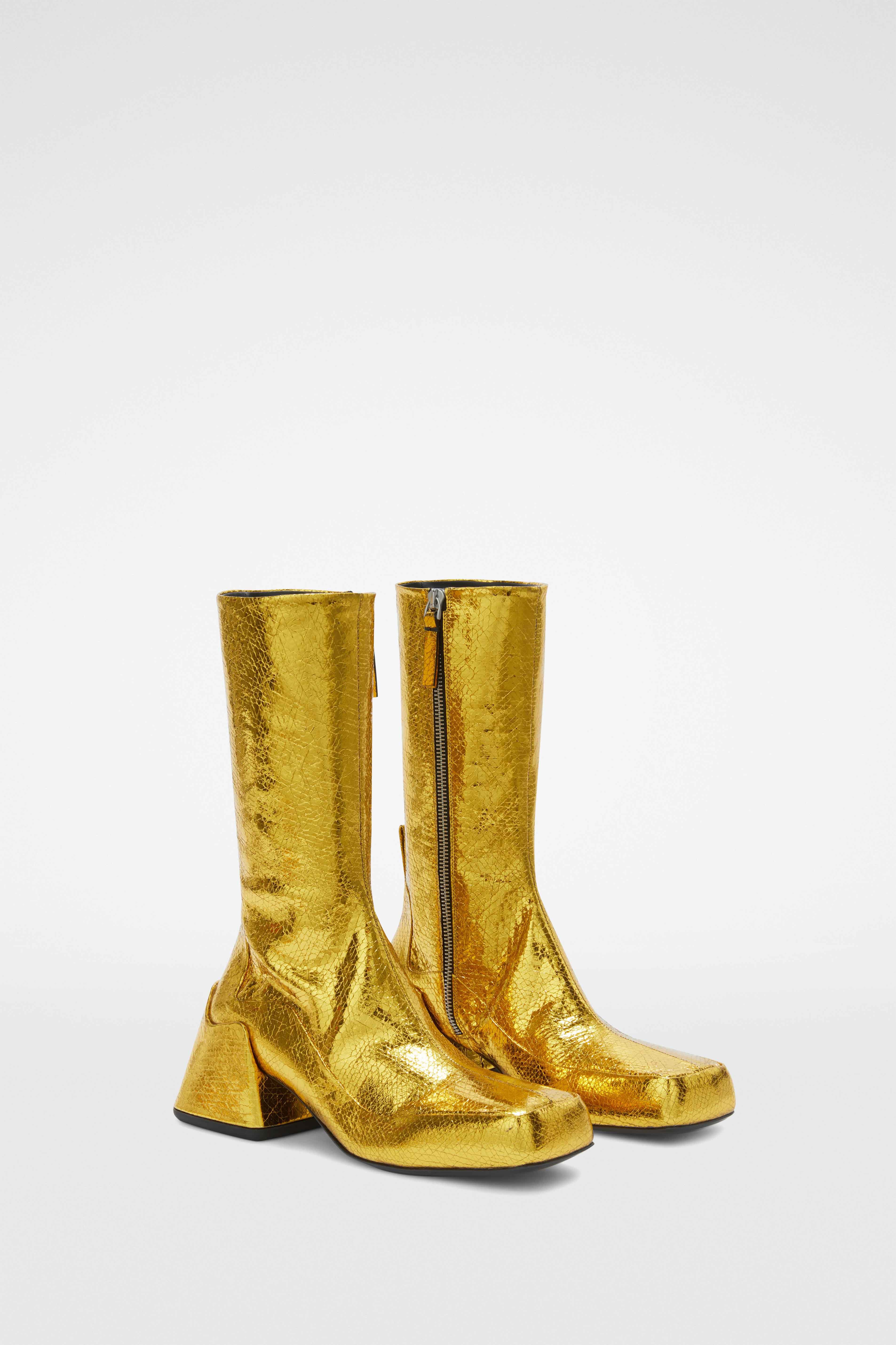 JIL SANDER WOMEN'S GOLD LEATHER MIDCALF BOOTS
