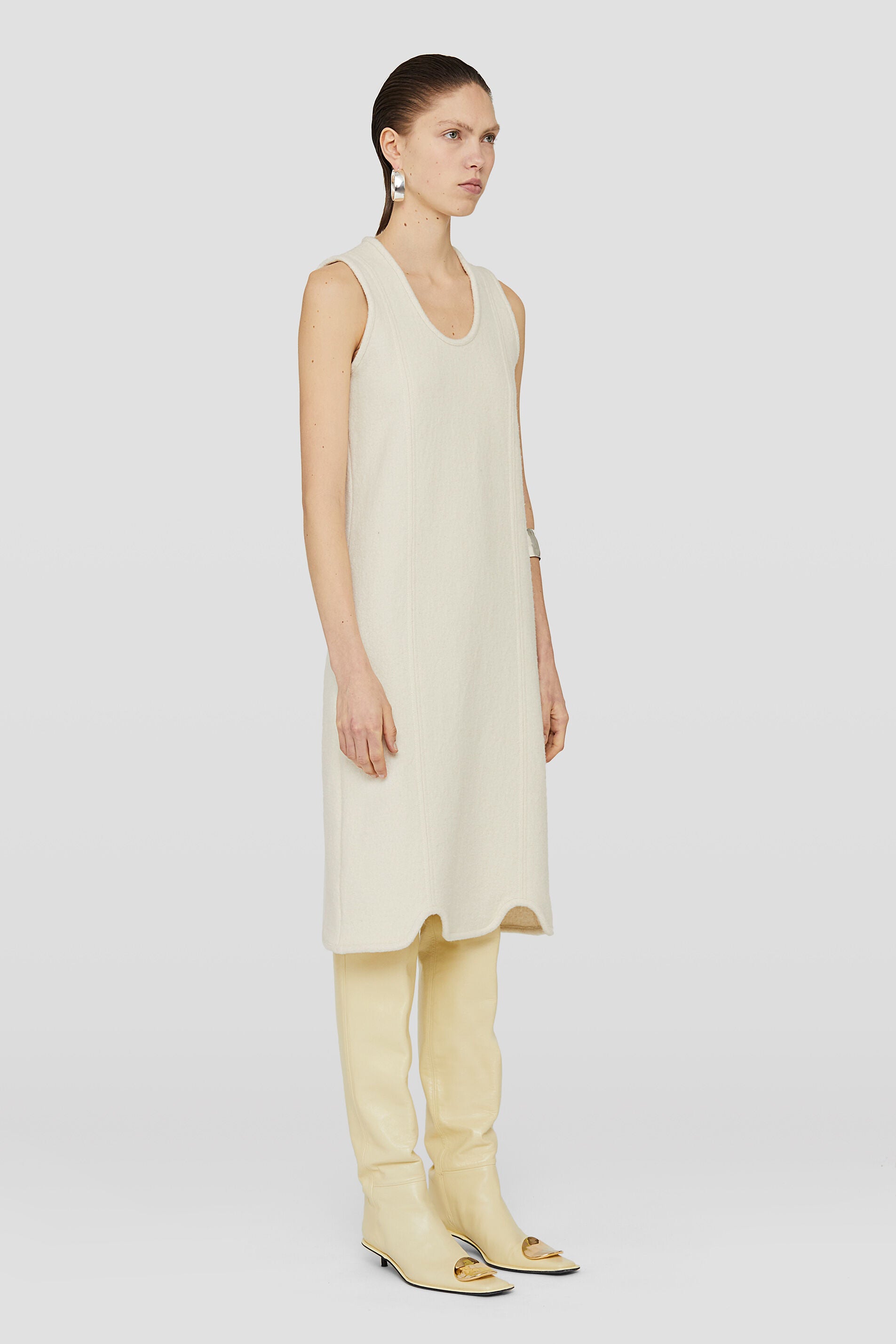 JIL SANDER WOMEN'S OFF WHITE SLEEVELESS DRESS