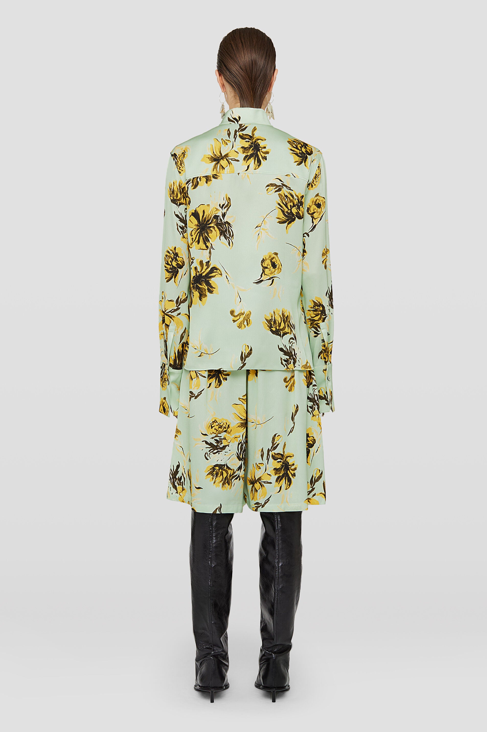 JIL SANDER WOMEN'S MINT GREEN FLORAL WIDE-LEG TROUSERS