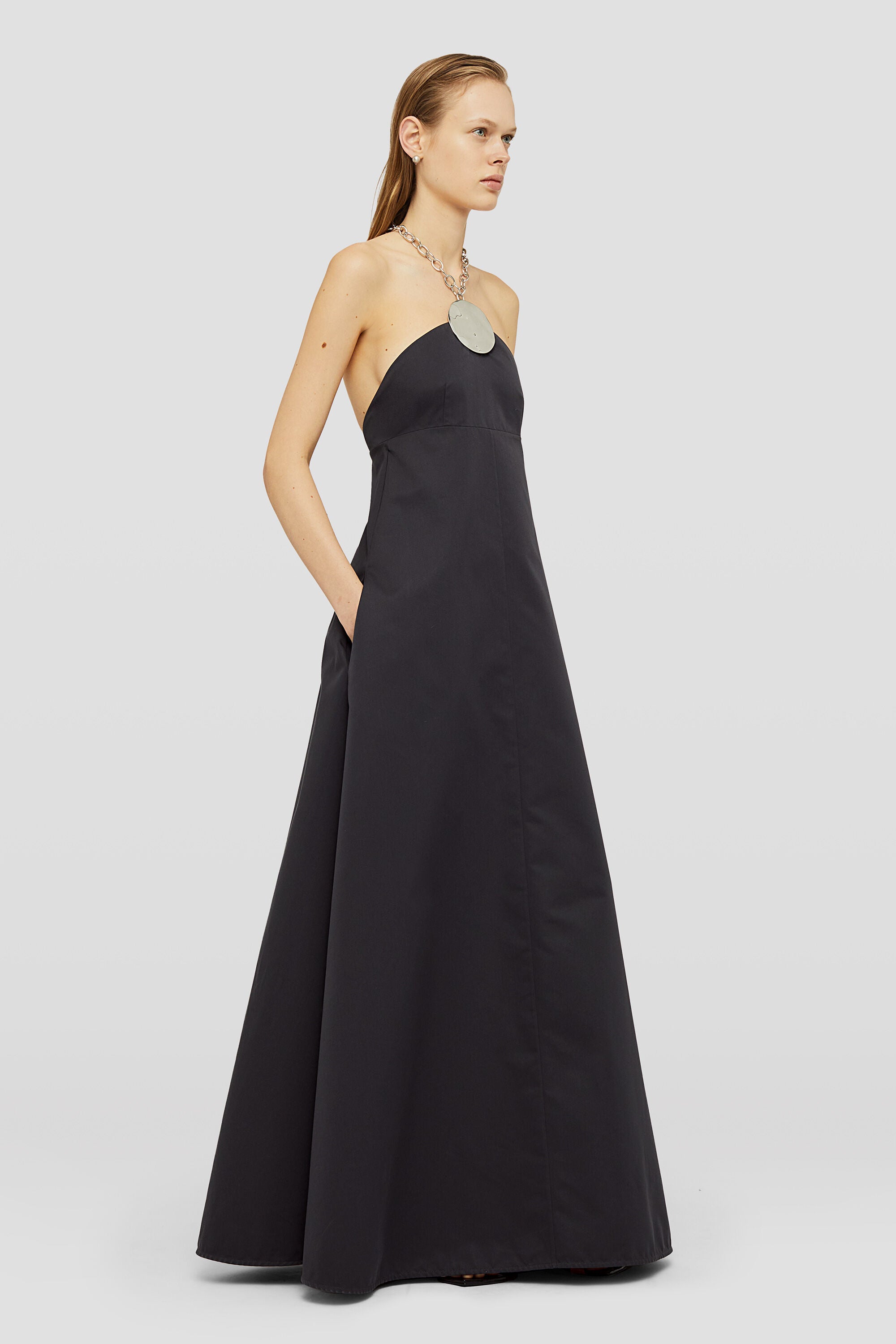 JIL SANDER WOMEN'S DARK GREY HALTER DRESS