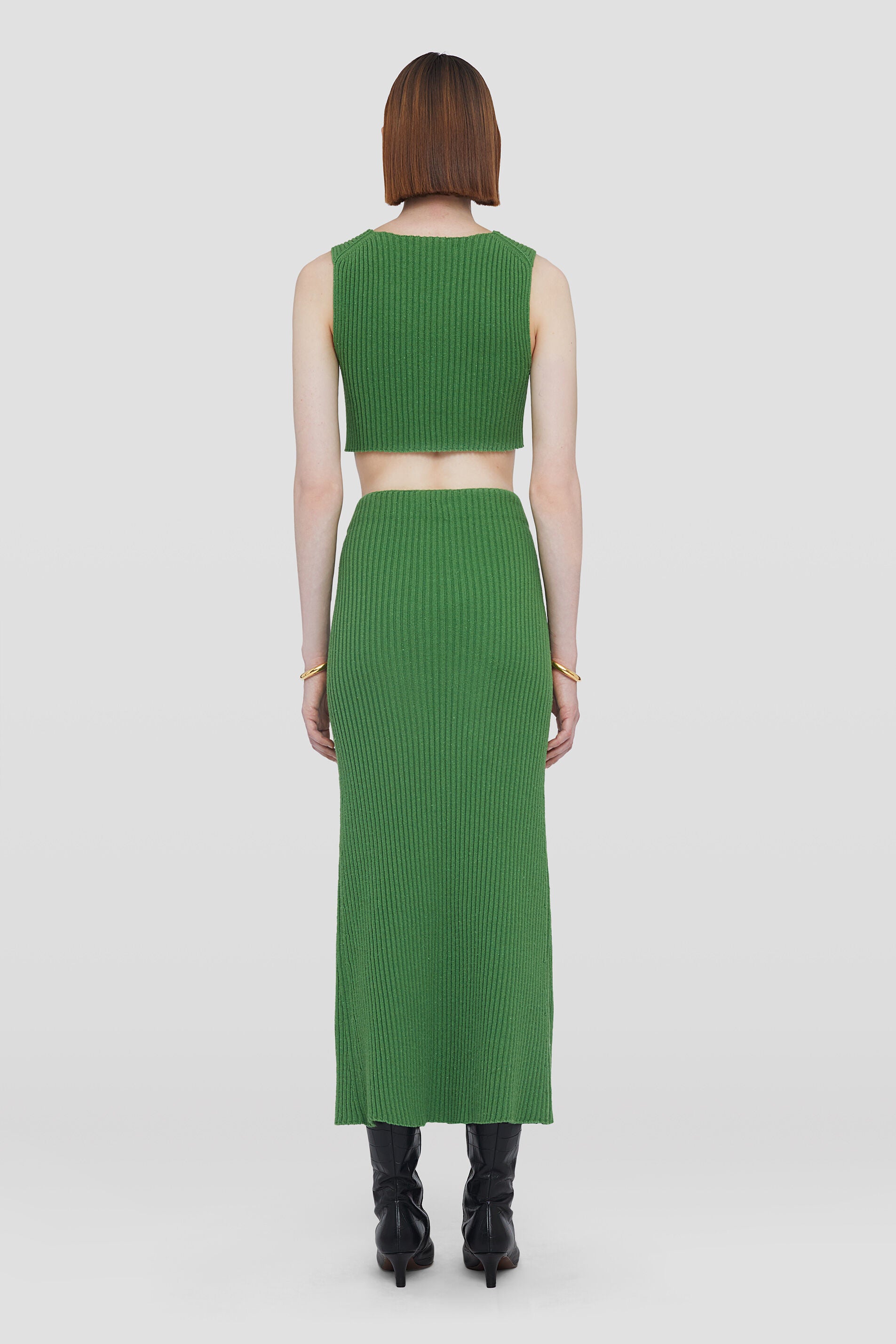 JIL SANDER WOMEN'S GREEN RIBBED KNIT SKIRT