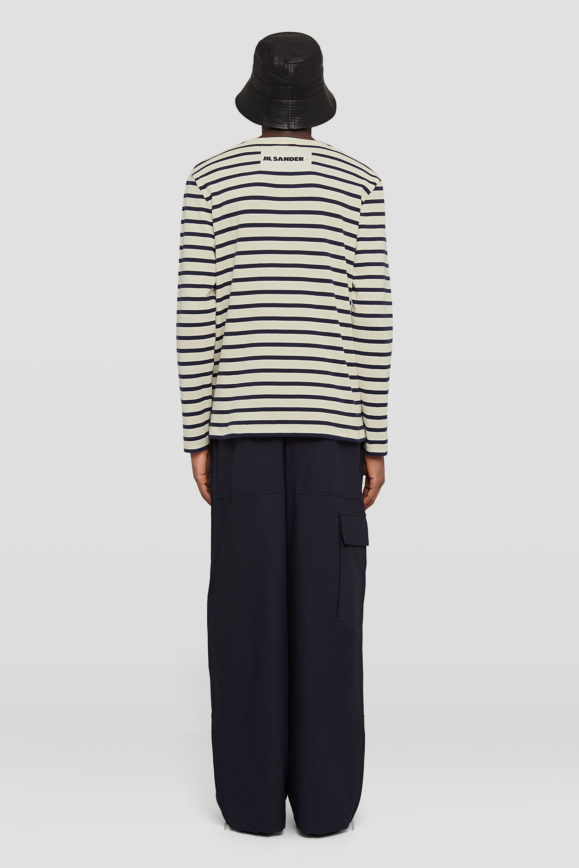 JIL SANDER MEN'S DARK BLUE WIDE LEG TROUSERS