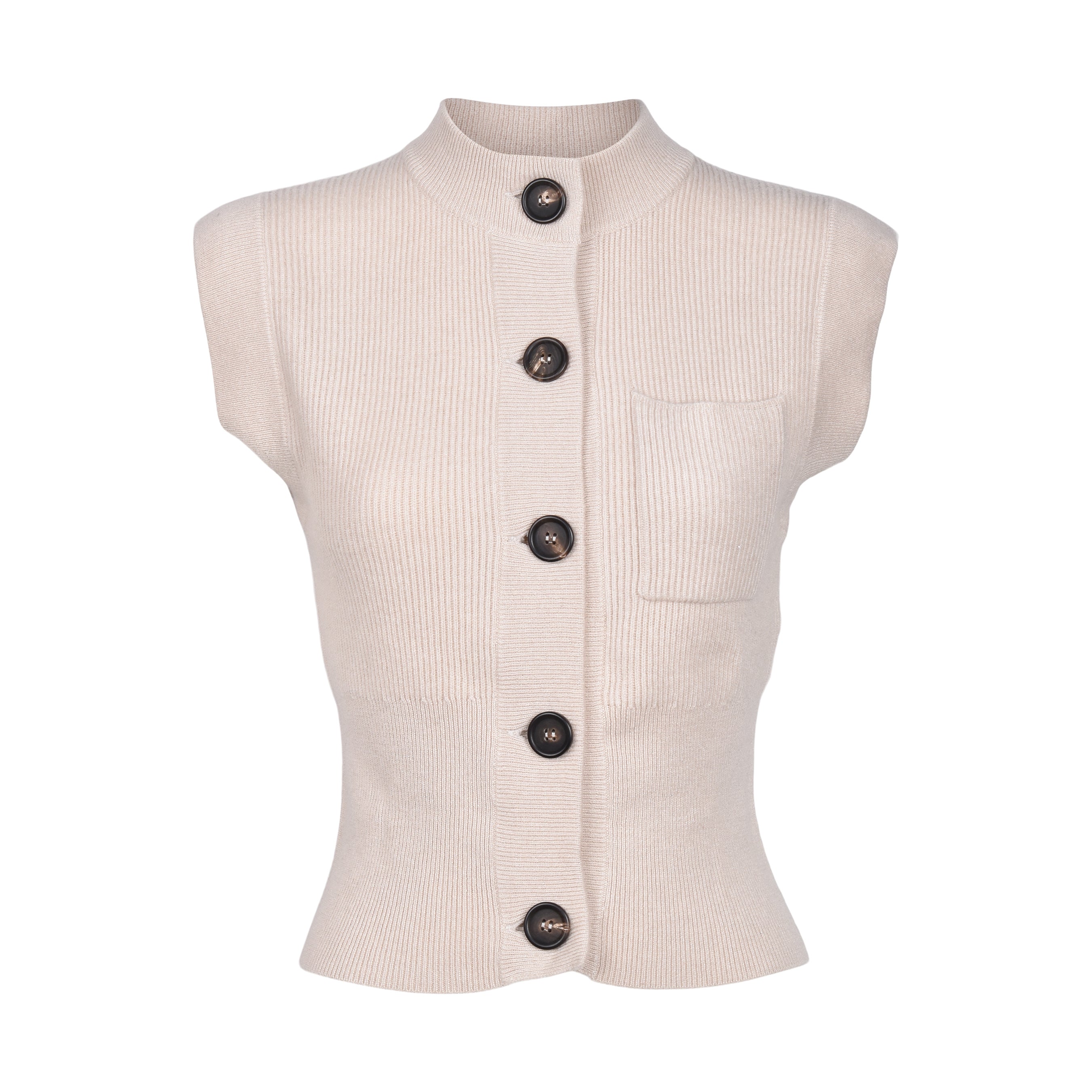 BRUNELLO CUCINELLI WOMEN'S BEIGE CASHMERE SLEEVELESS CARDIGAN