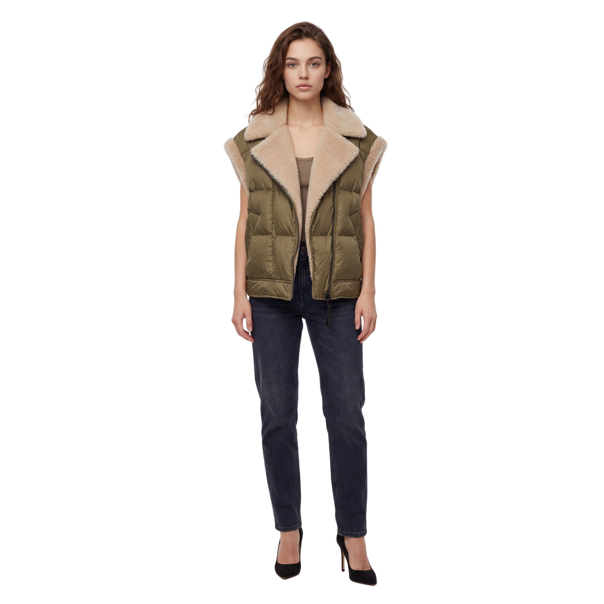 BRUNELLO CUCINELLI WOMEN'S PUMPKIN SEED QUILTED SHEARLING COLLAR PUFFER JACKET