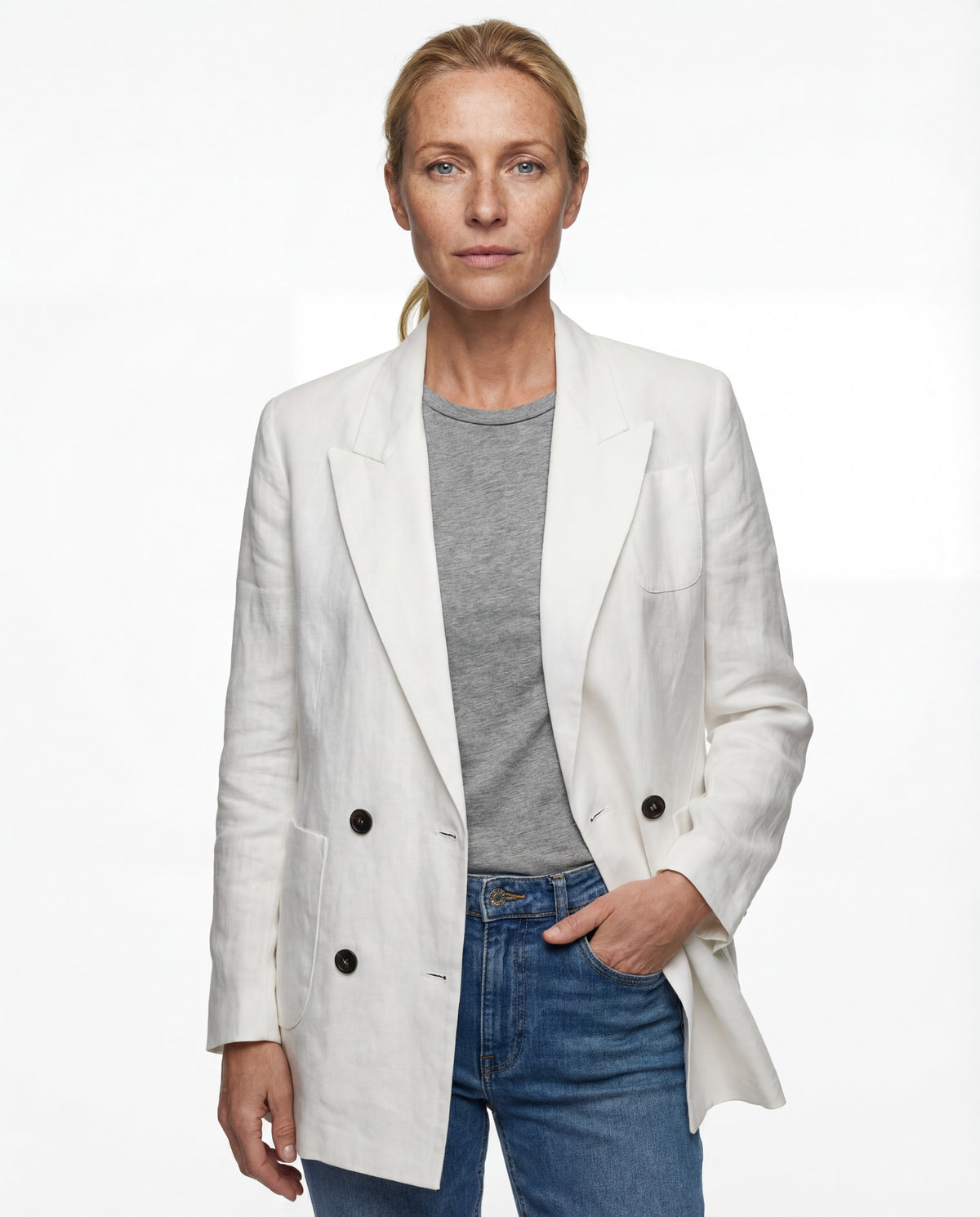 BRUNELLO CUCINELLI WOMEN'S WHITE DOUBLE BREASTED BLAZER