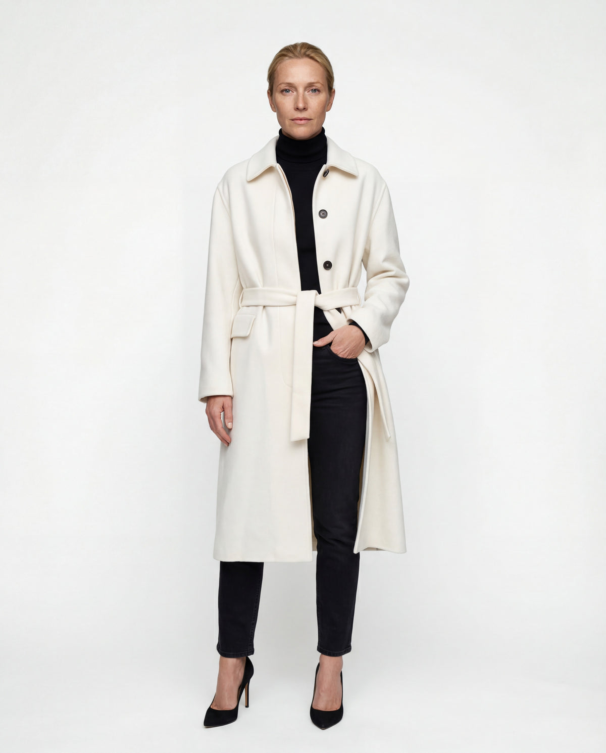 BRUNELLO CUCINELLI WOMEN'S OFF WHITE CASHMERE BELTED JACKET