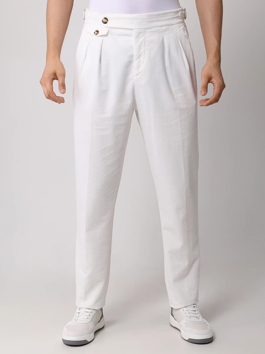 BRUNELLO CUCINELLI MEN'S SNOW CORDUROY PLEATED TROUSERS