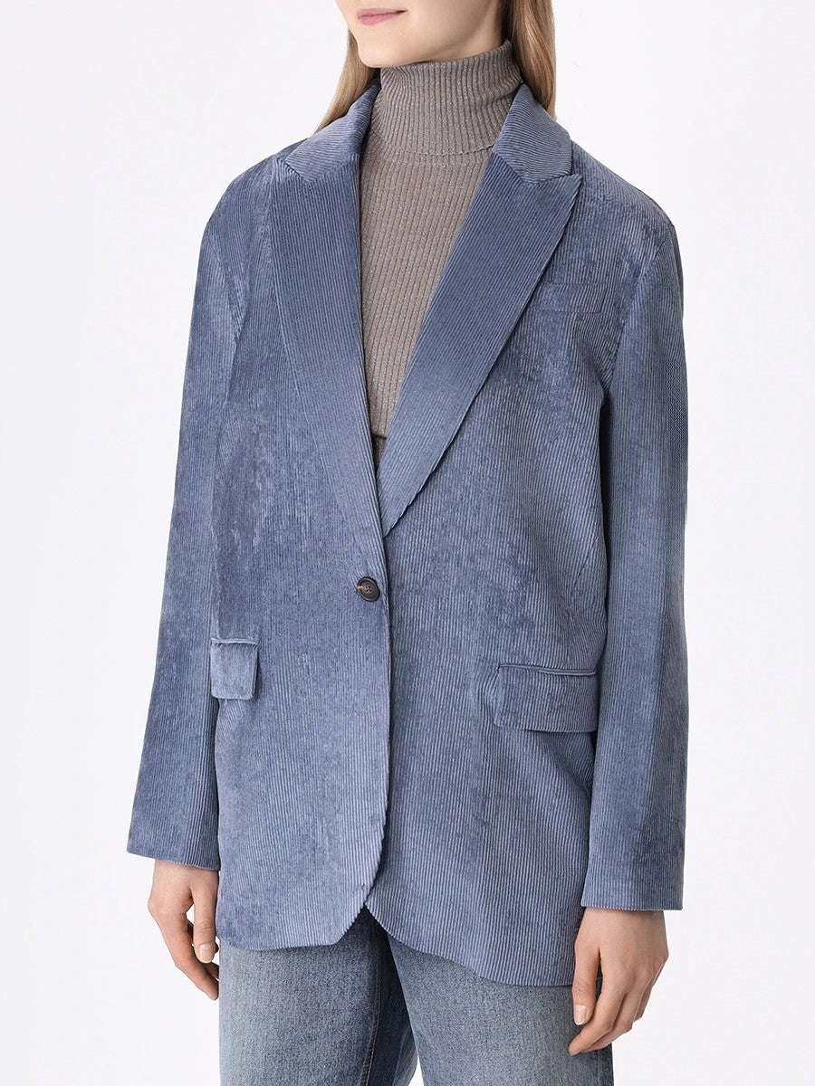 BRUNELLO CUCINELLI WOMEN'S BLUE RELAXED VELVET BLAZER