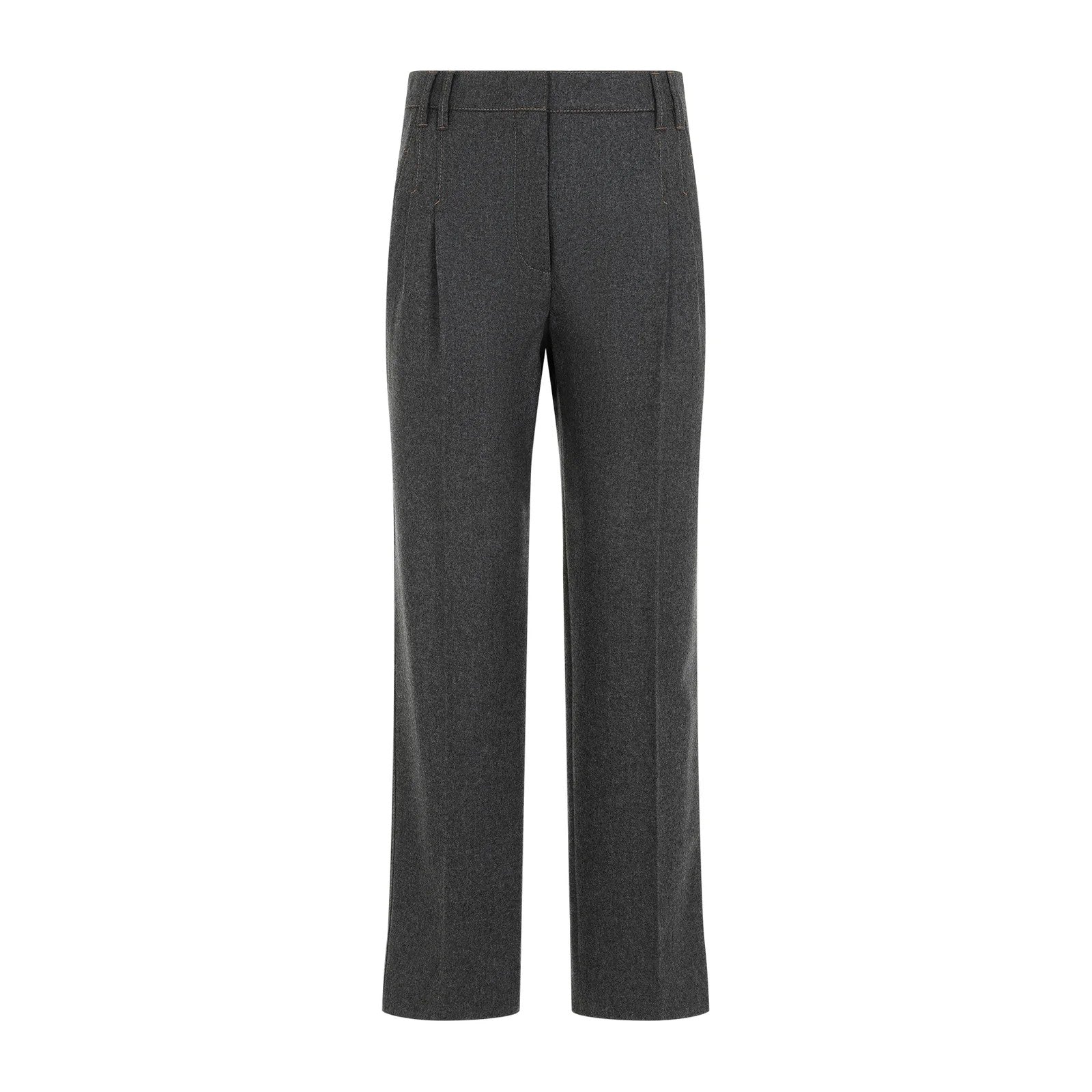 BRUNELLO CUCINELLI WOMEN'S DARK GREY WOOL CASHMERE TROUSERS