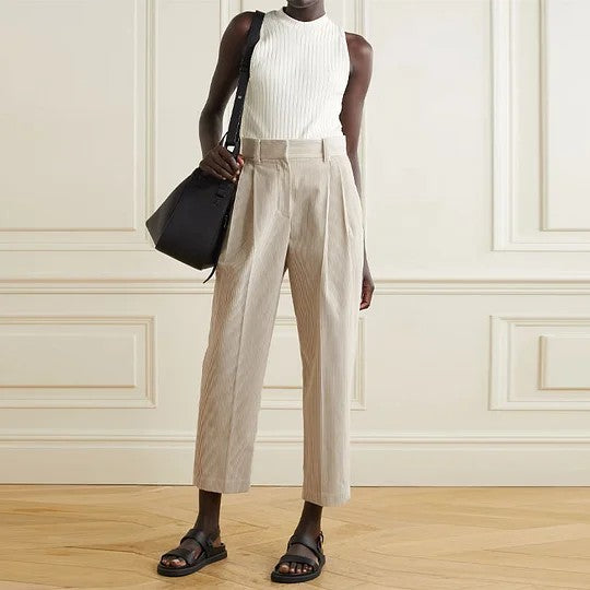 BRUNELLO CUCINELLI WOMEN'S BEIGE RELAXED CORDUROY TROUSERS