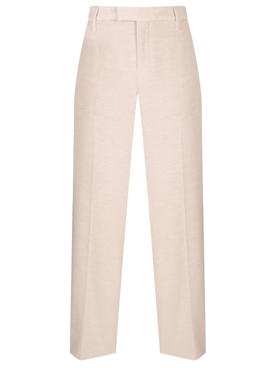 BRUNELLO CUCINELLI WOMEN'S IVORY CORDUROY TAILORED TROUSERS