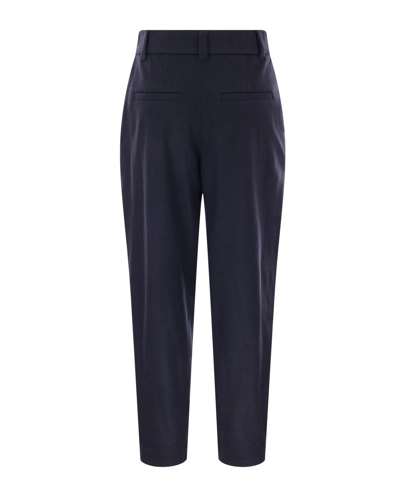 BRUNELLO CUCINELLI WOMEN'S NAVY WOOL TAILORED TROUSERS