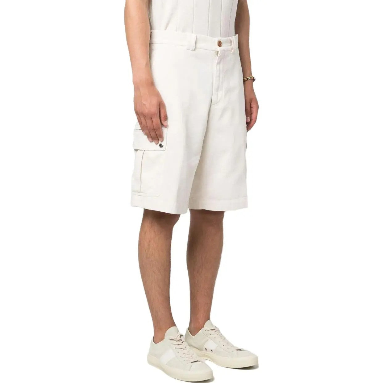BRUNELLO CUCINELLI MEN'S OFF-WHITE TAILORED CARGO SHORTS