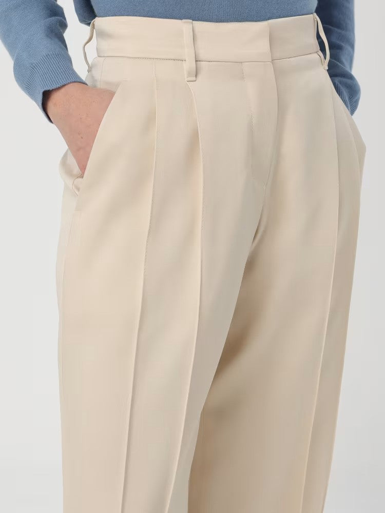 BRUNELLO CUCINELLI WOMEN'S BUTTER WIDE-LEG PLEATED TROUSERS