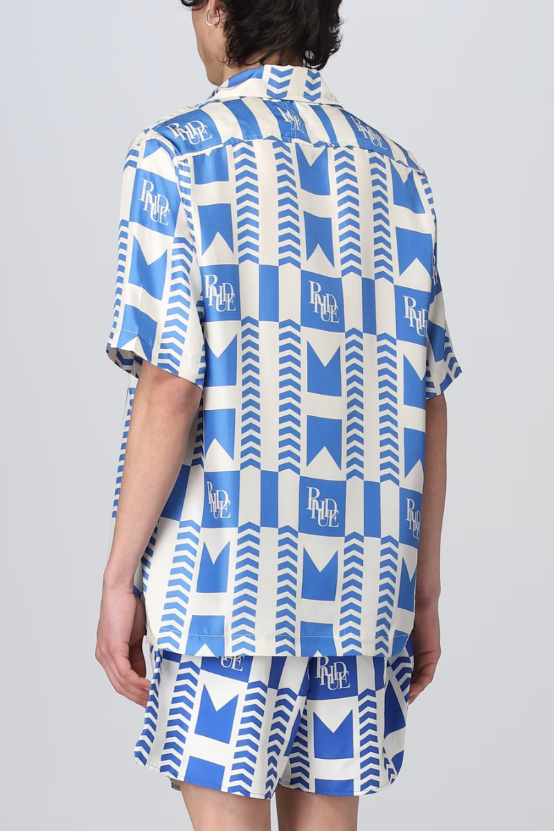 Rhude Grasse Silk Shirt Blue/lvory