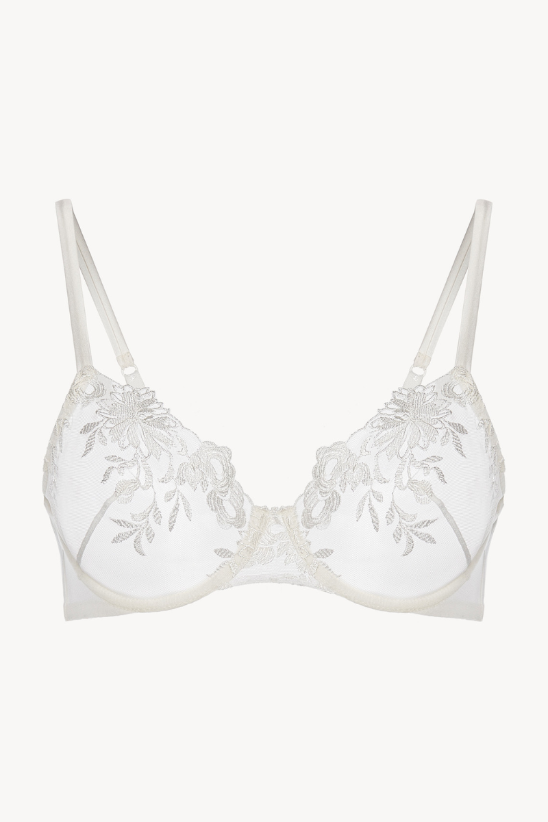 La Perla Underwired Bra in Off-White Lycra with Embroidered Tulle