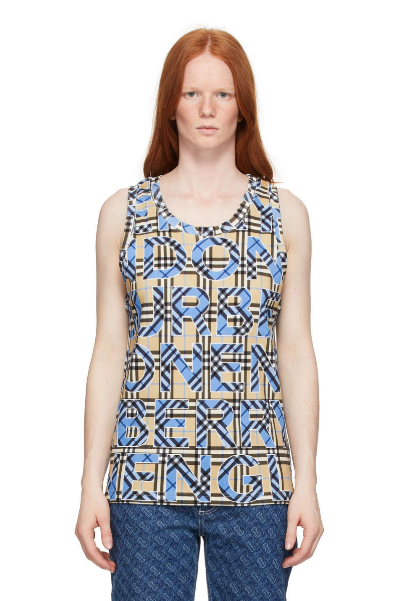 Burberry Women's Printed Tank Top featuring a signature print design in soft cotton blend.