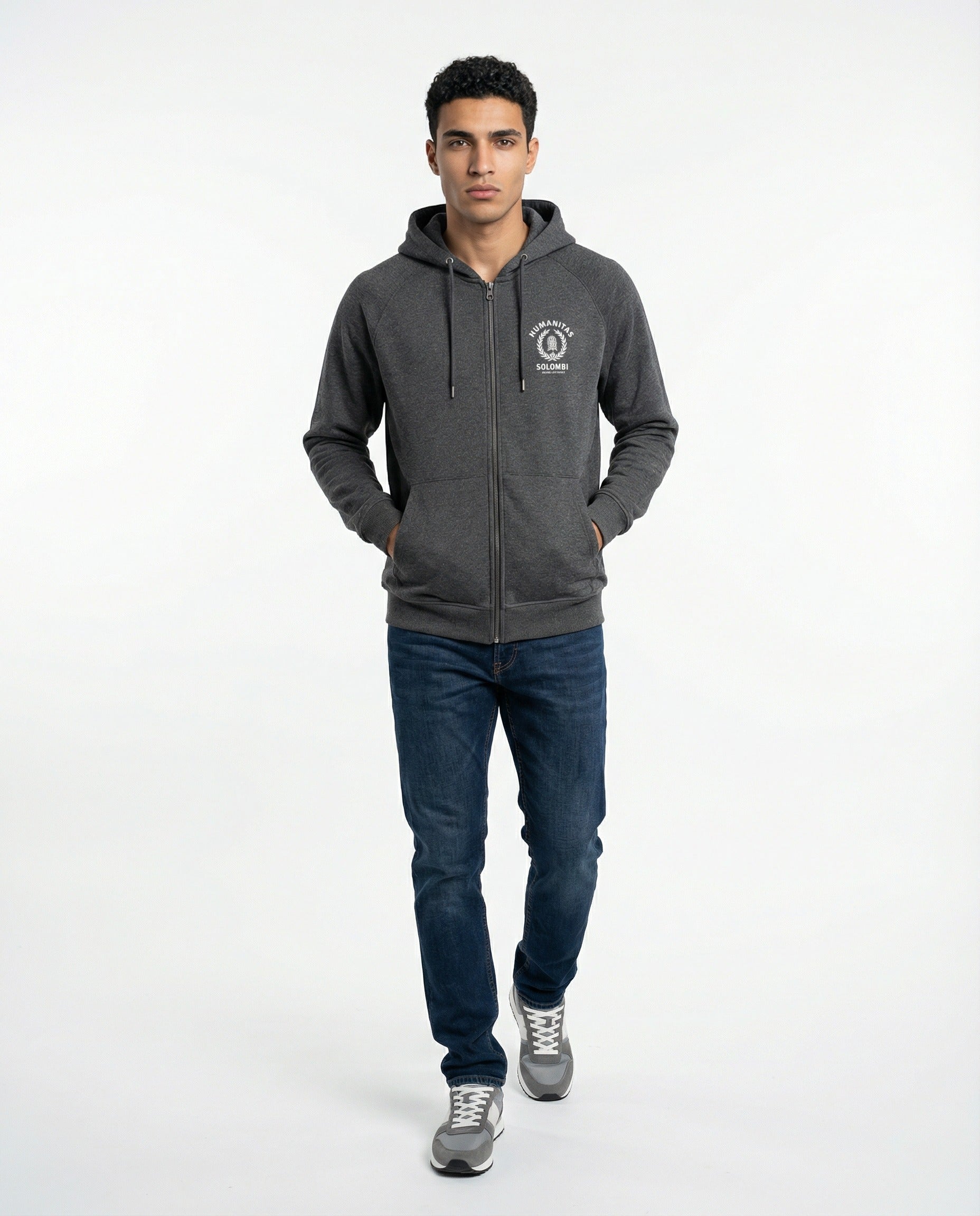 BRUNELLO CUCINELLI MEN'S DARK GREY ZIP HOODIE