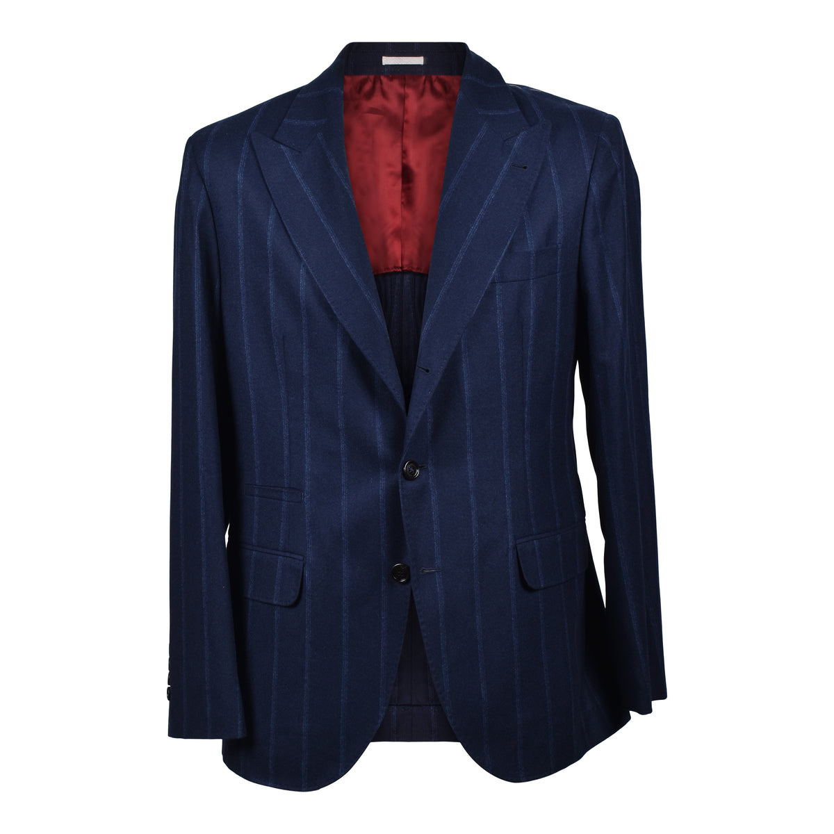BRUNELLO CUCINELLI MEN'S BLUE WOOL STRIPED SUIT