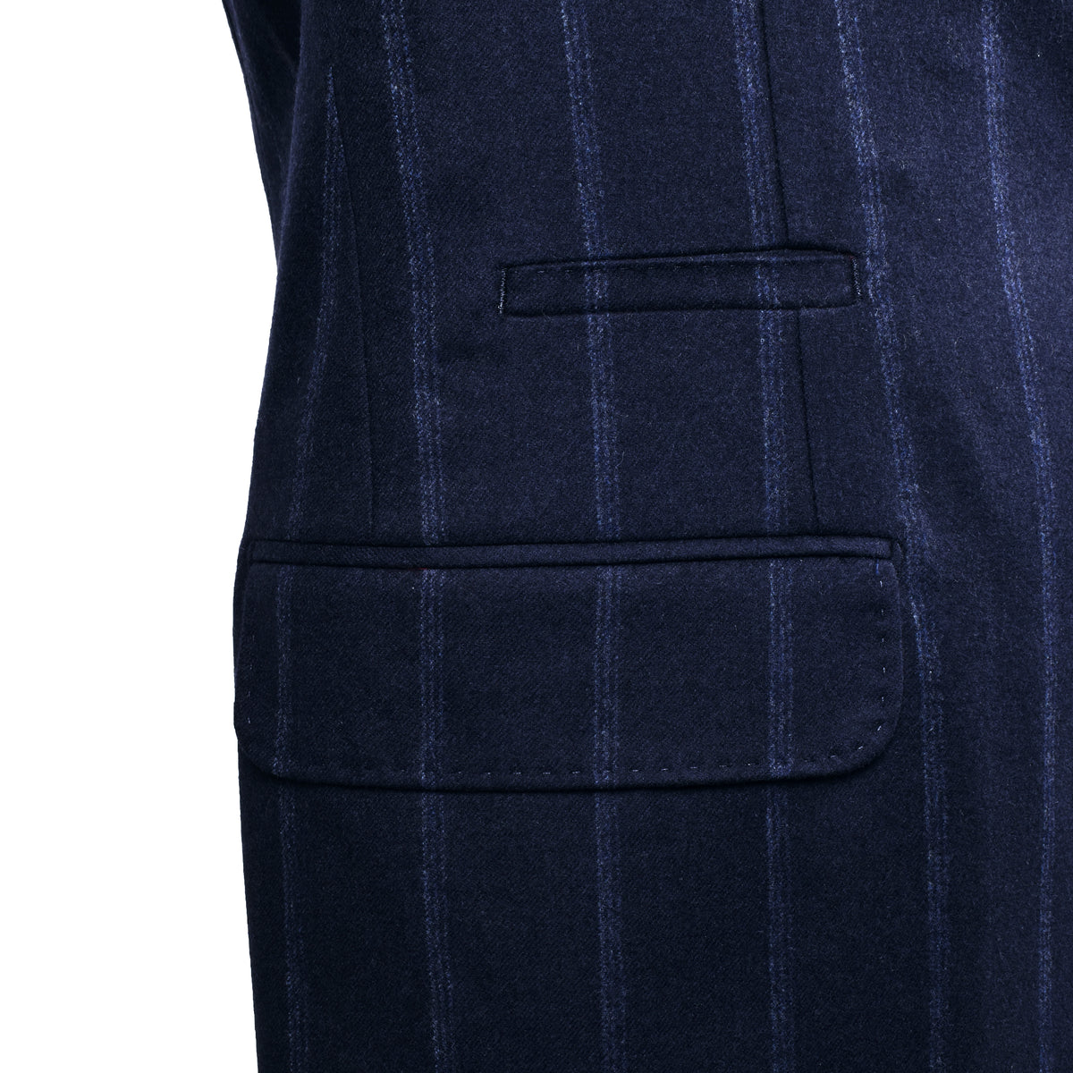 BRUNELLO CUCINELLI MEN'S BLUE WOOL STRIPED SUIT