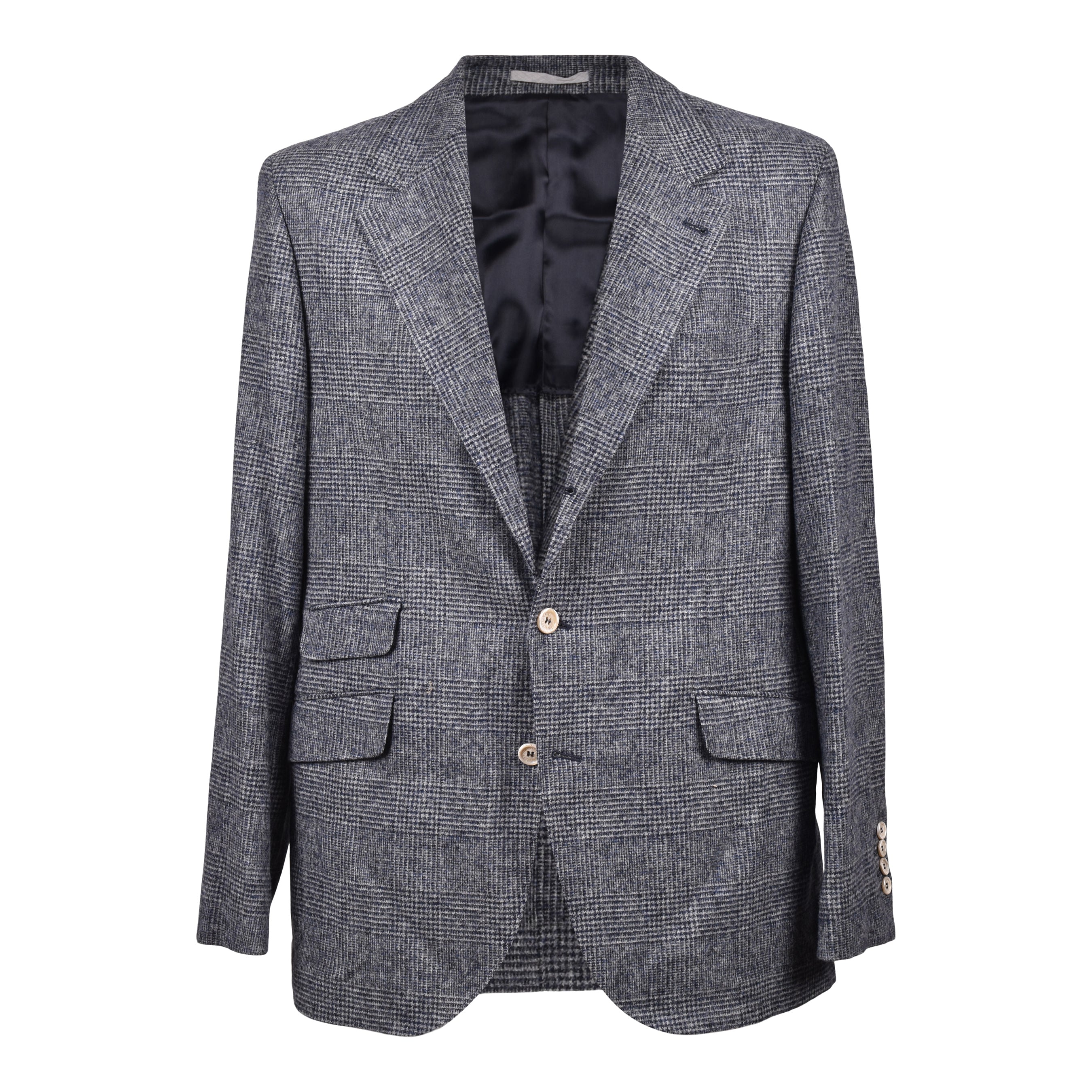 BRUNELLO CUCINELLI MEN'S DENIM CHECK WOOL BLEND SUIT