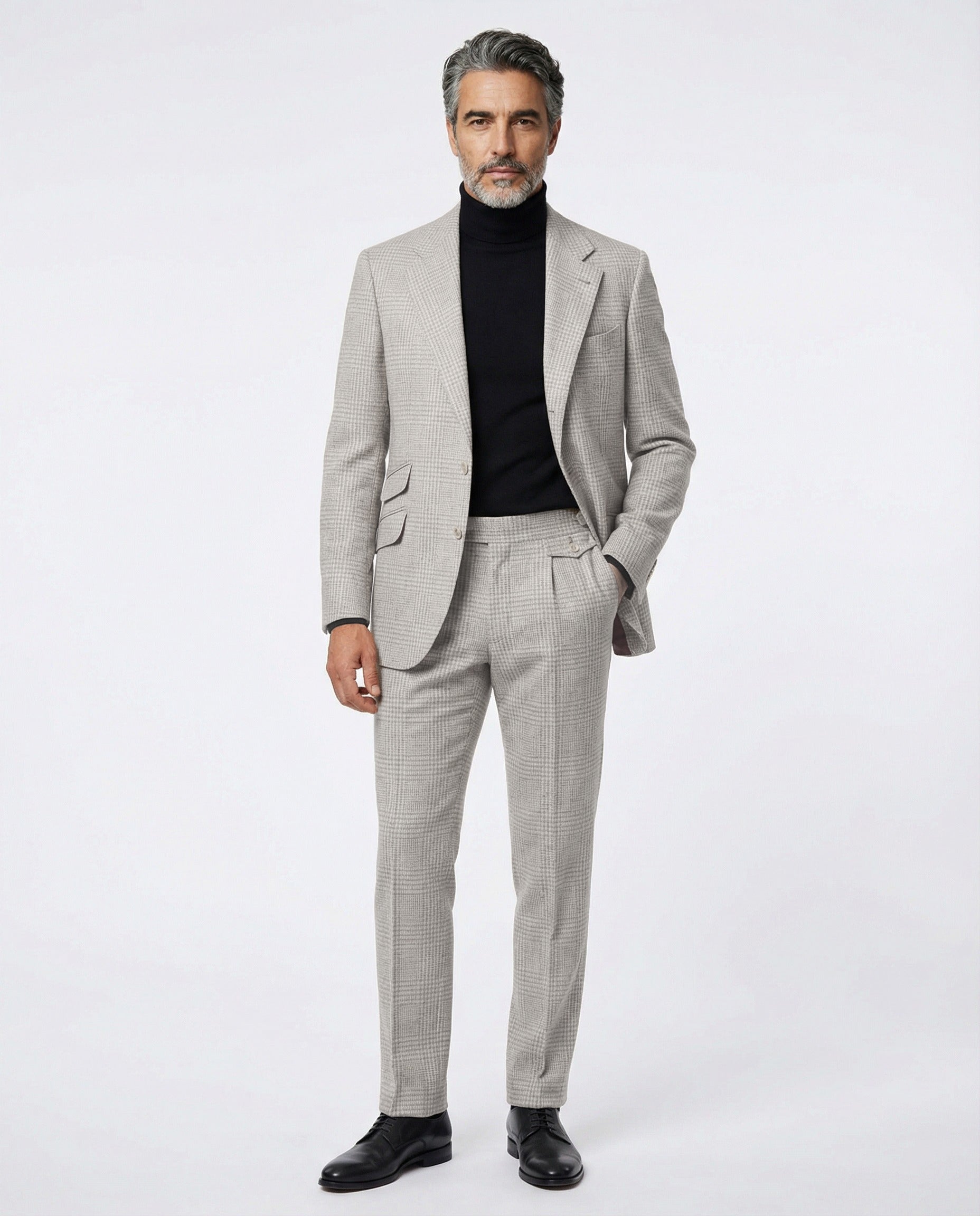 BRUNELLO CUCINELLI MEN'S SAND WOOL BLEND CHECK SUIT