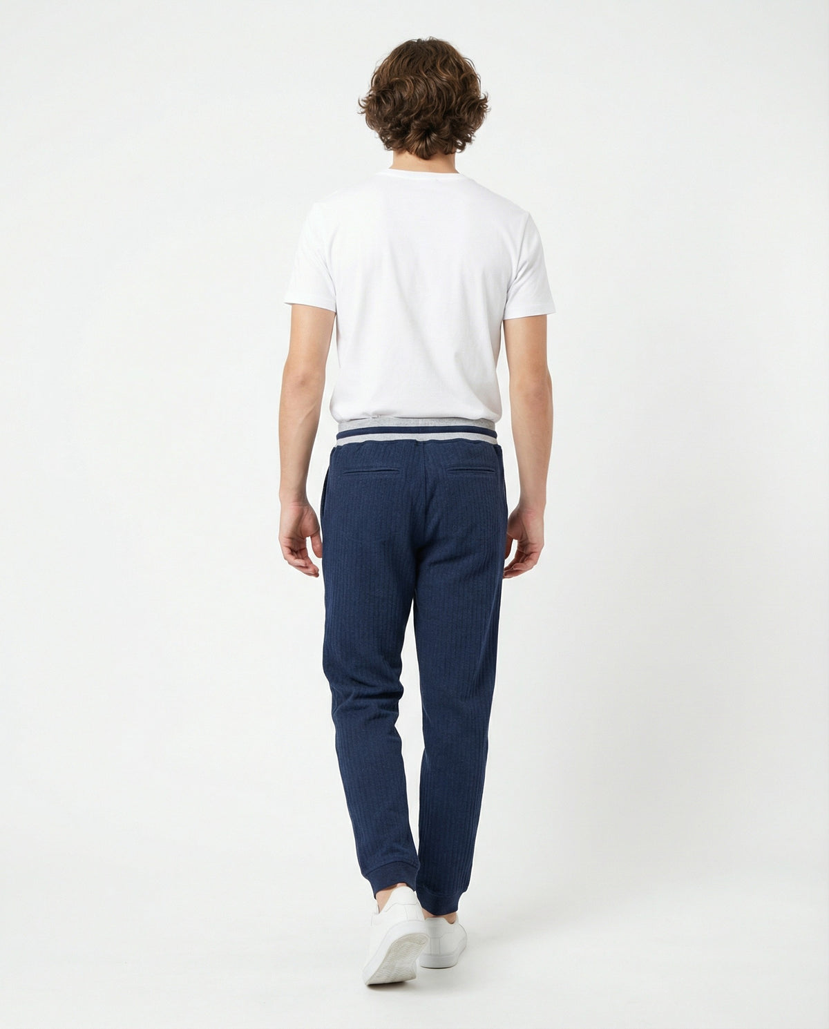 BRUNELLO CUCINELLI MEN'S NAVY RIBBED COTTON TROUSERS
