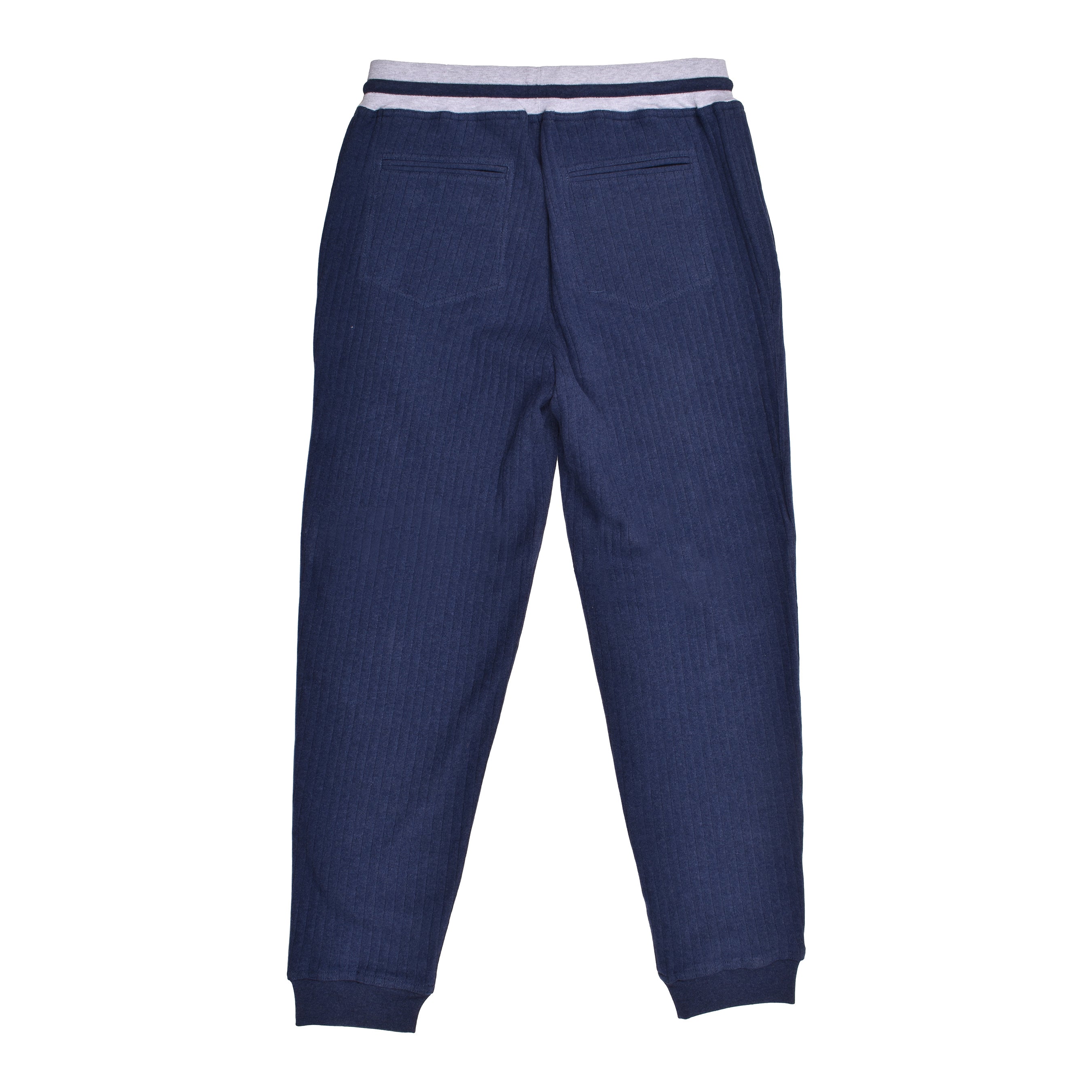BRUNELLO CUCINELLI MEN'S BLUE RIBBED KNIT TROUSERS