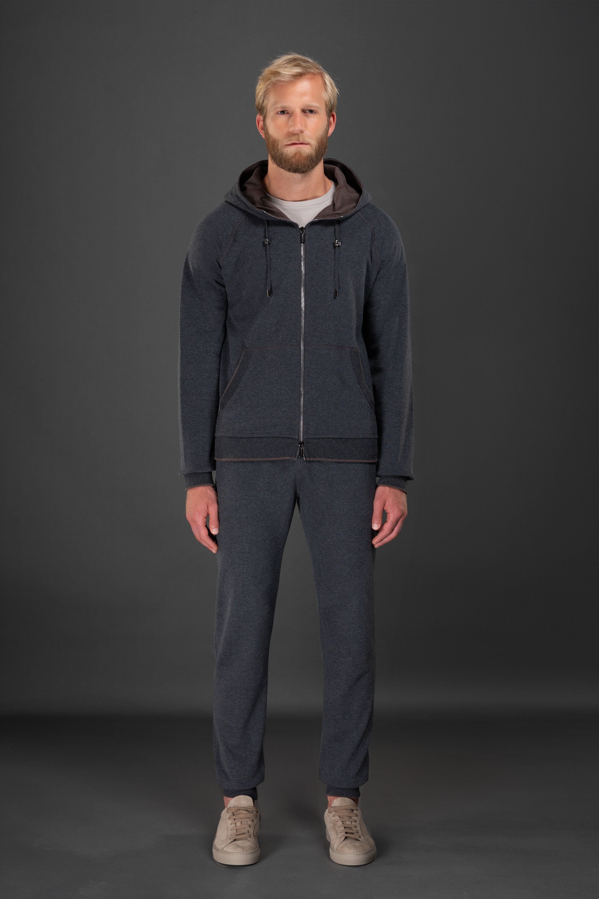 MOORER MEN'S DARK GREY ZIP HOODIE