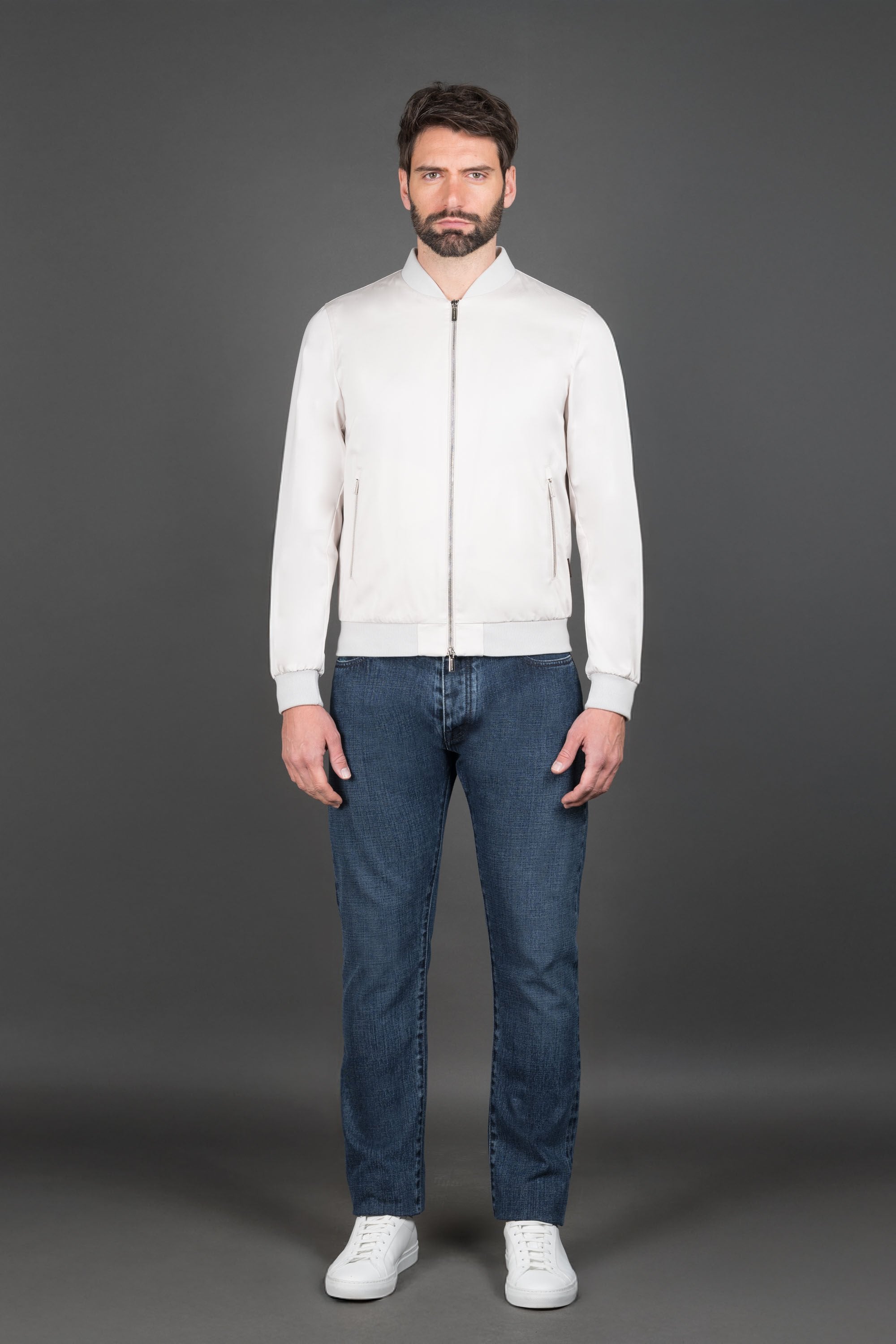 MOORER MEN'S OFF WHITE BOMBER JACKET