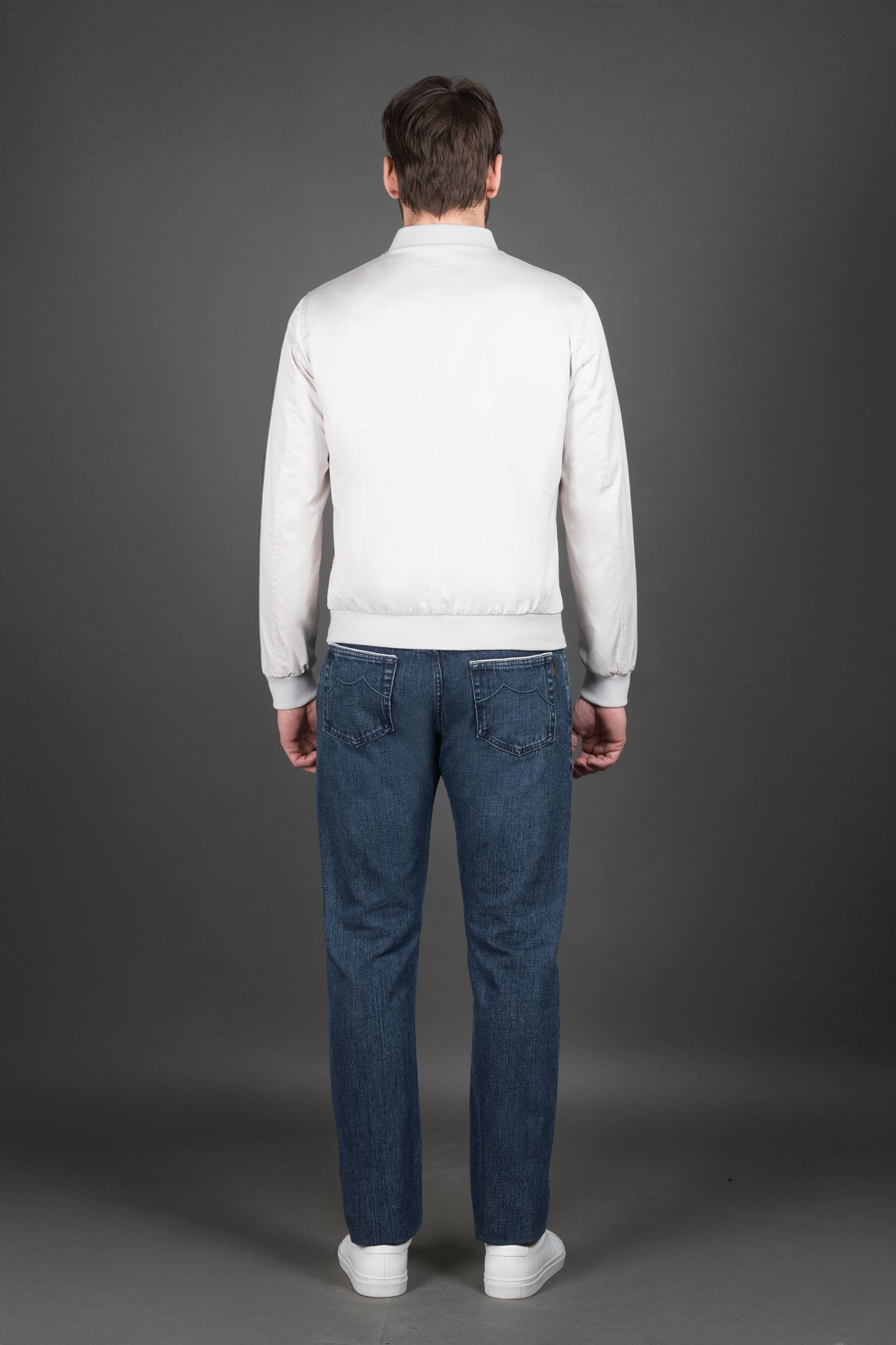 MOORER MEN'S OFF WHITE BOMBER JACKET