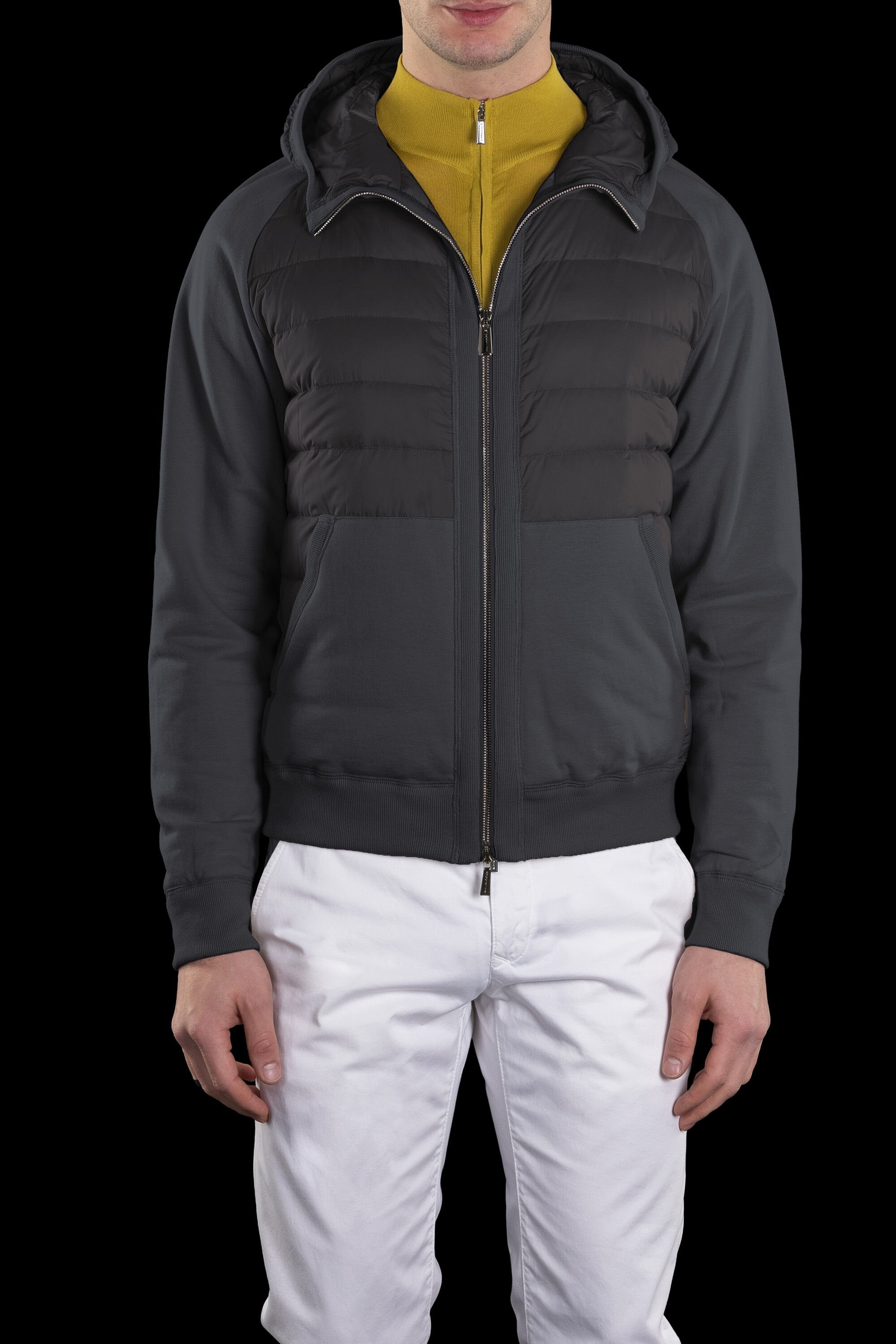 MOORER MEN'S ANTHRACITE QUILTED HOODED JACKET