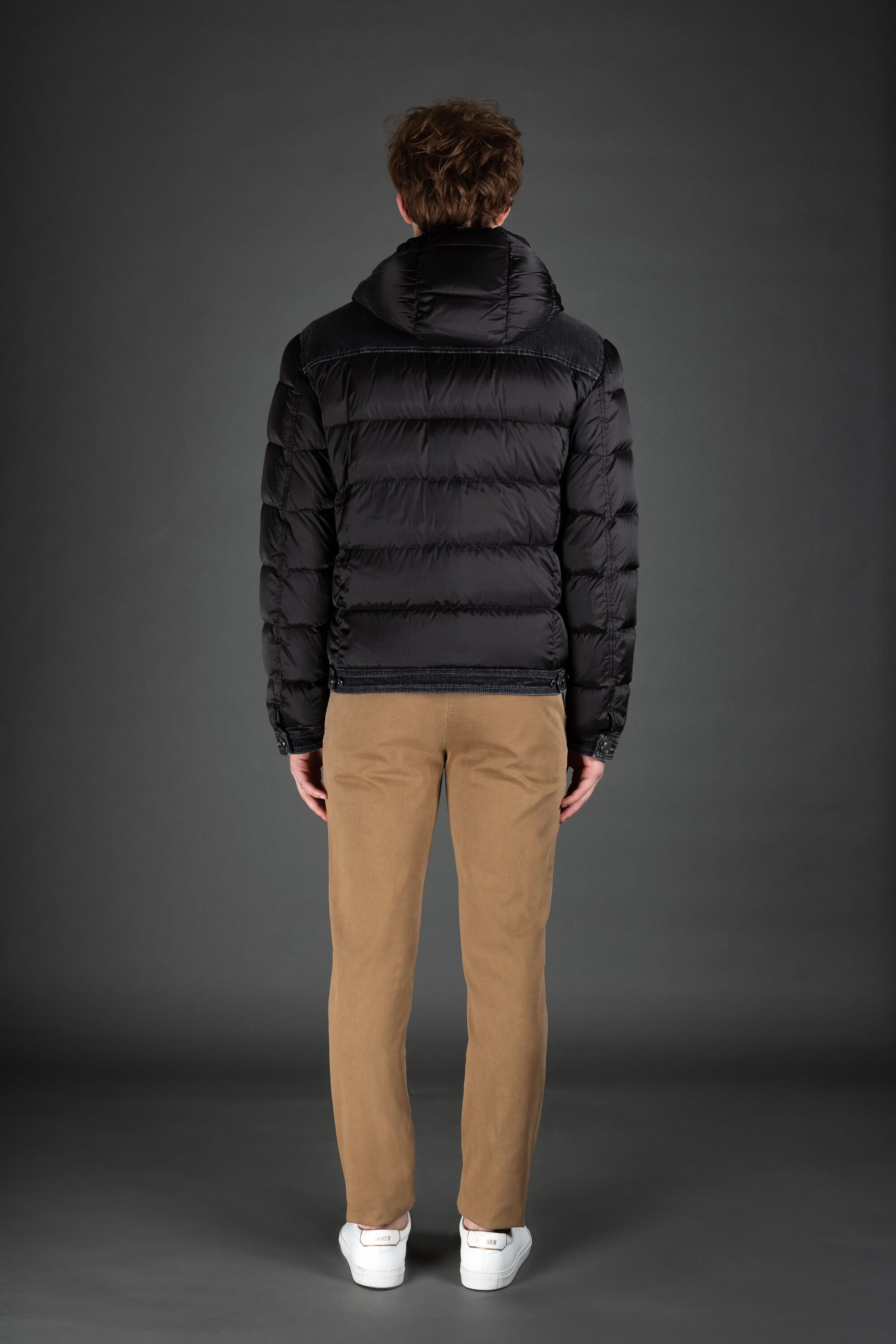 MOORER MEN'S BLACK QUILTED JACKET WITH DENIM ACCENTS