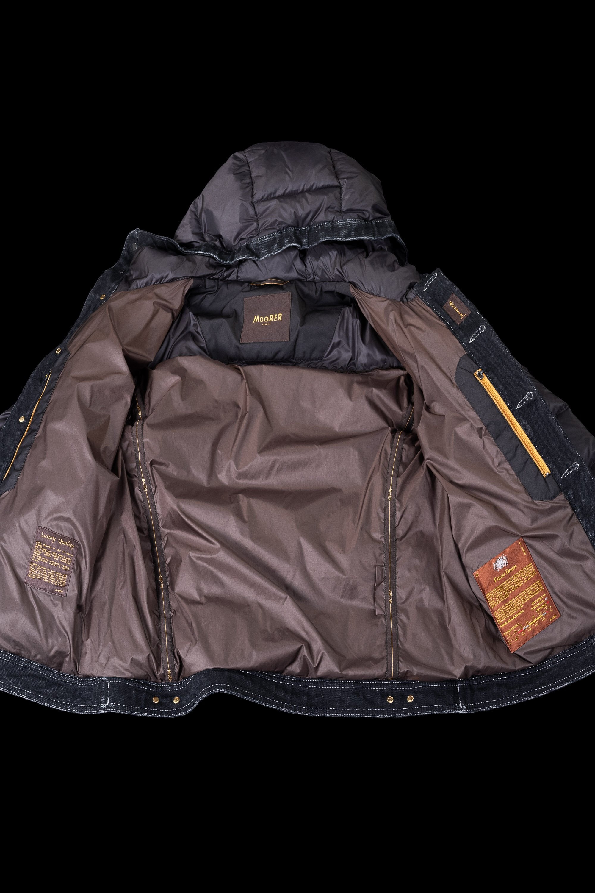 MOORER MEN'S BLACK QUILTED JACKET WITH DENIM ACCENTS