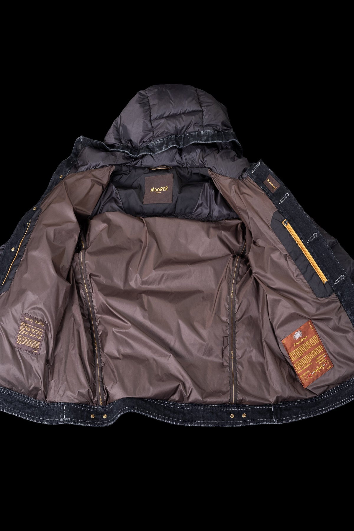 MOORER MEN'S BLACK QUILTED JACKET WITH DENIM ACCENTS