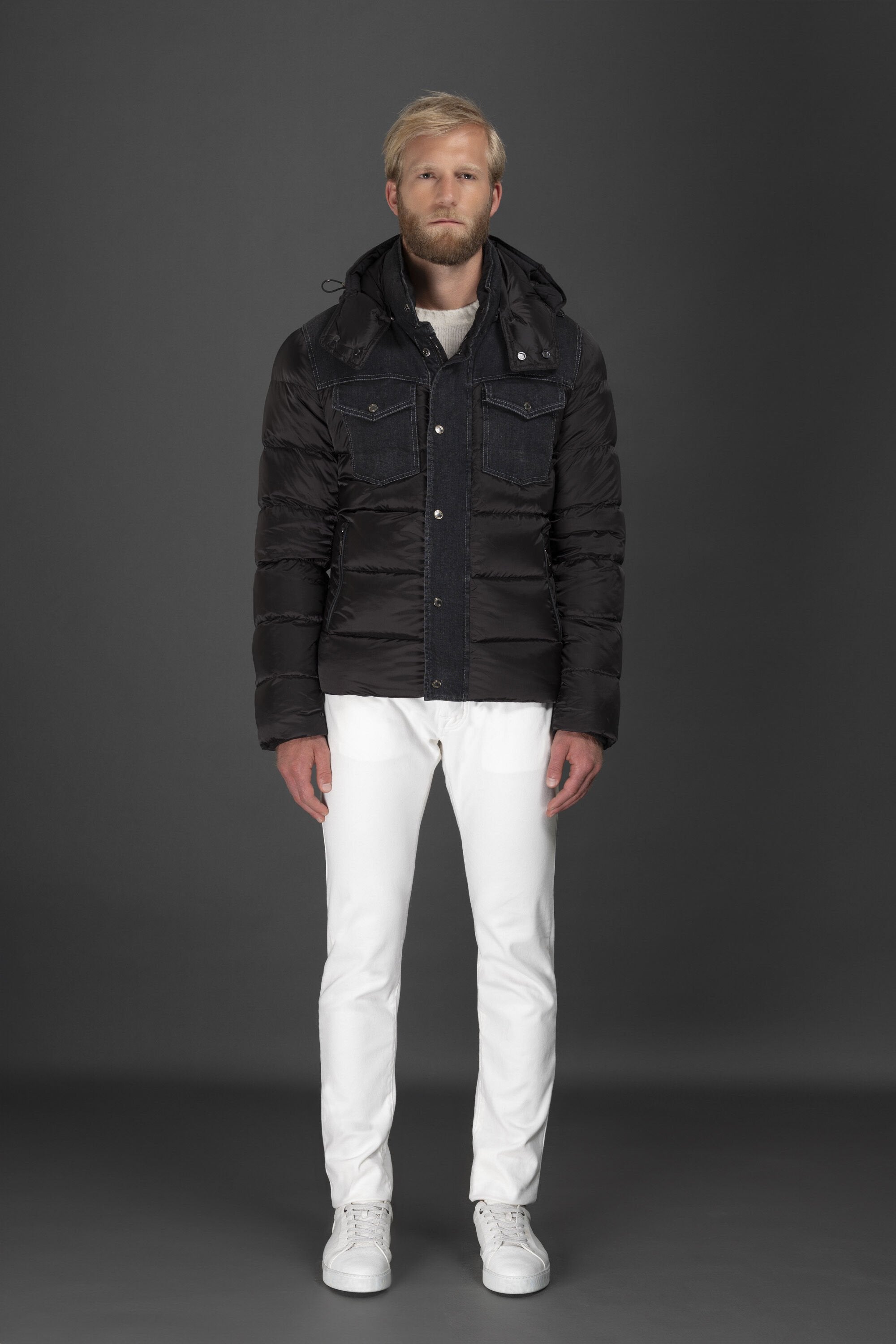 MOORER MEN'S BLACK QUILTED HOODED JACKET