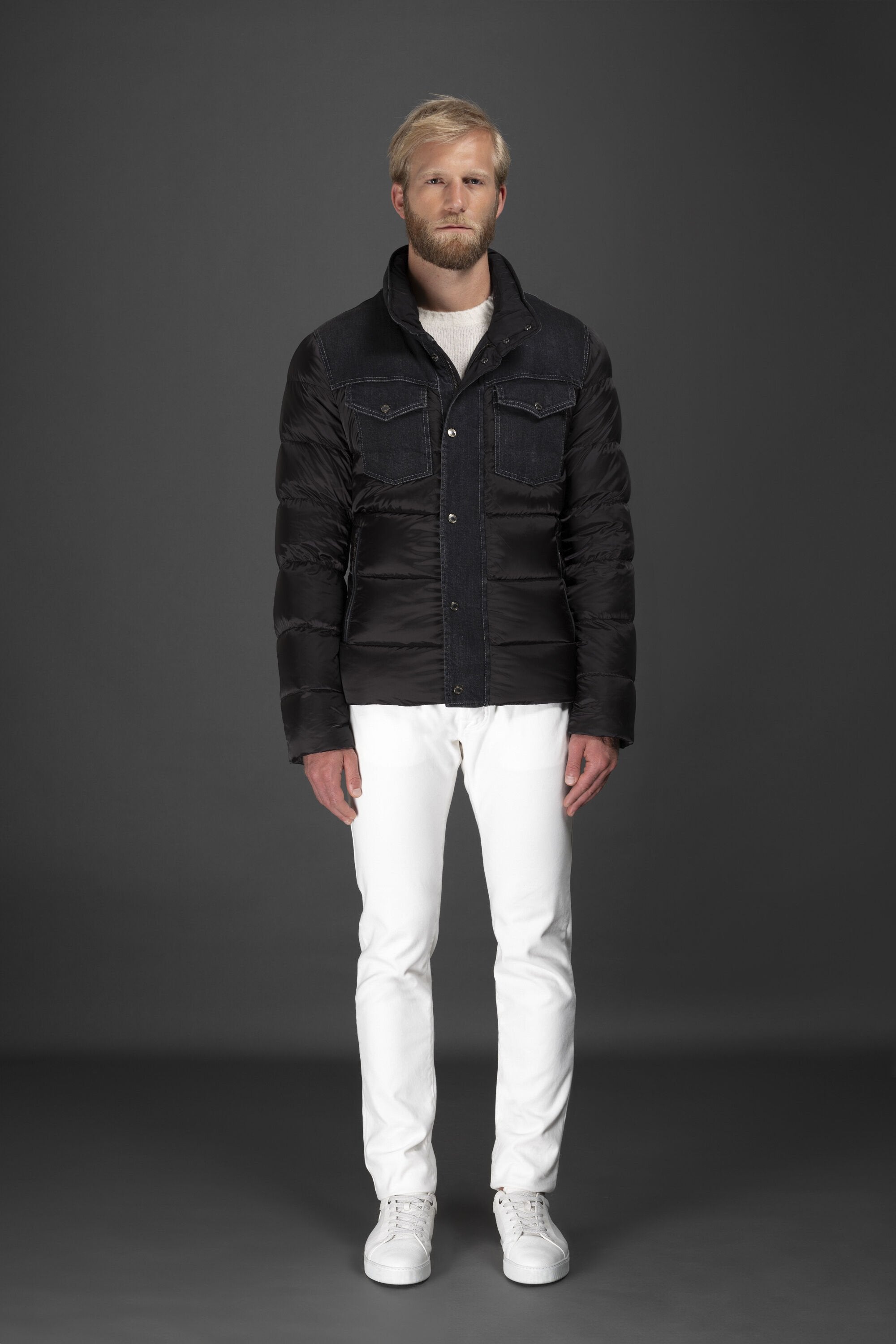 MOORER MEN'S BLACK QUILTED HOODED JACKET