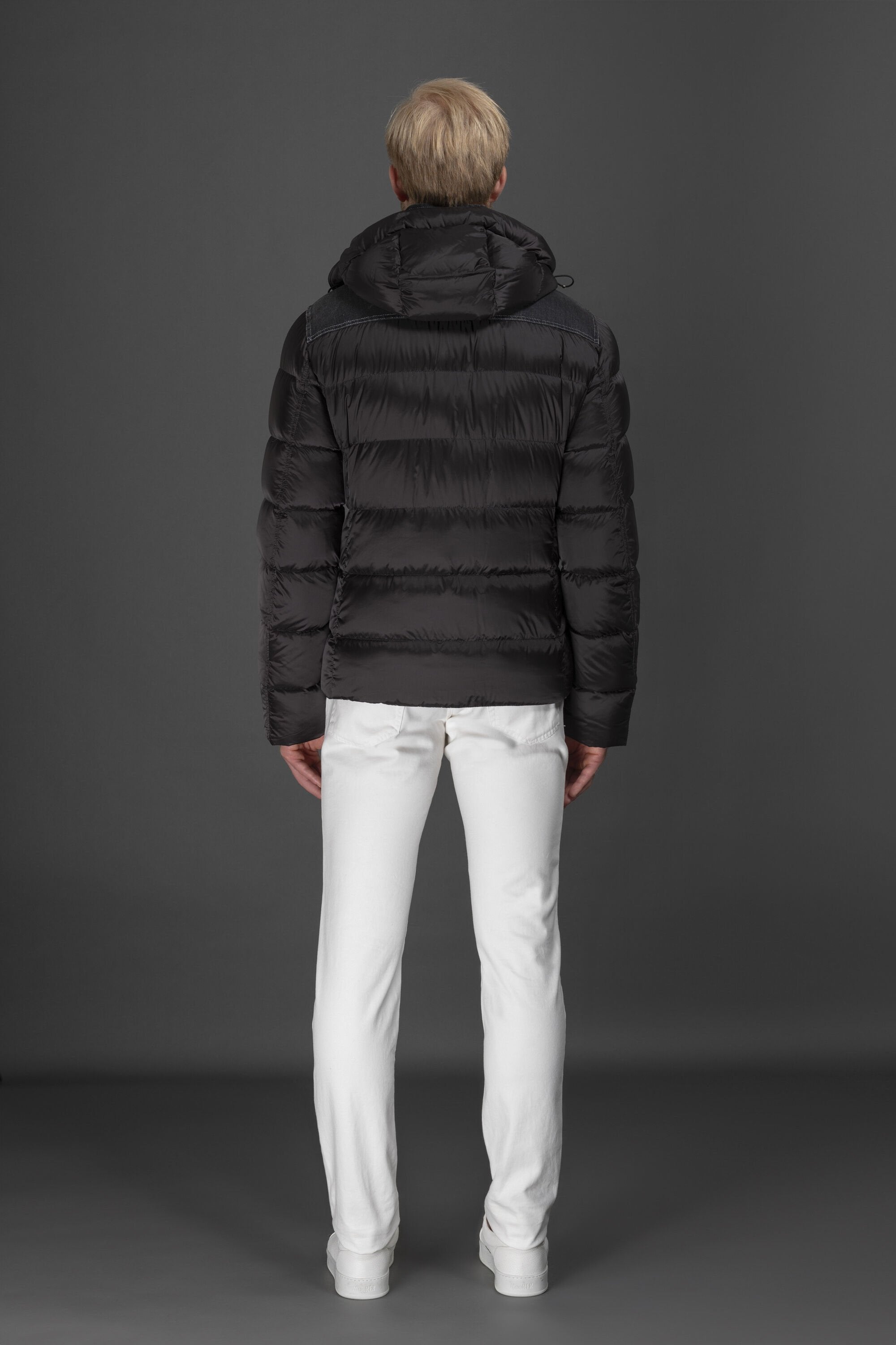 MOORER MEN'S BLACK QUILTED HOODED JACKET