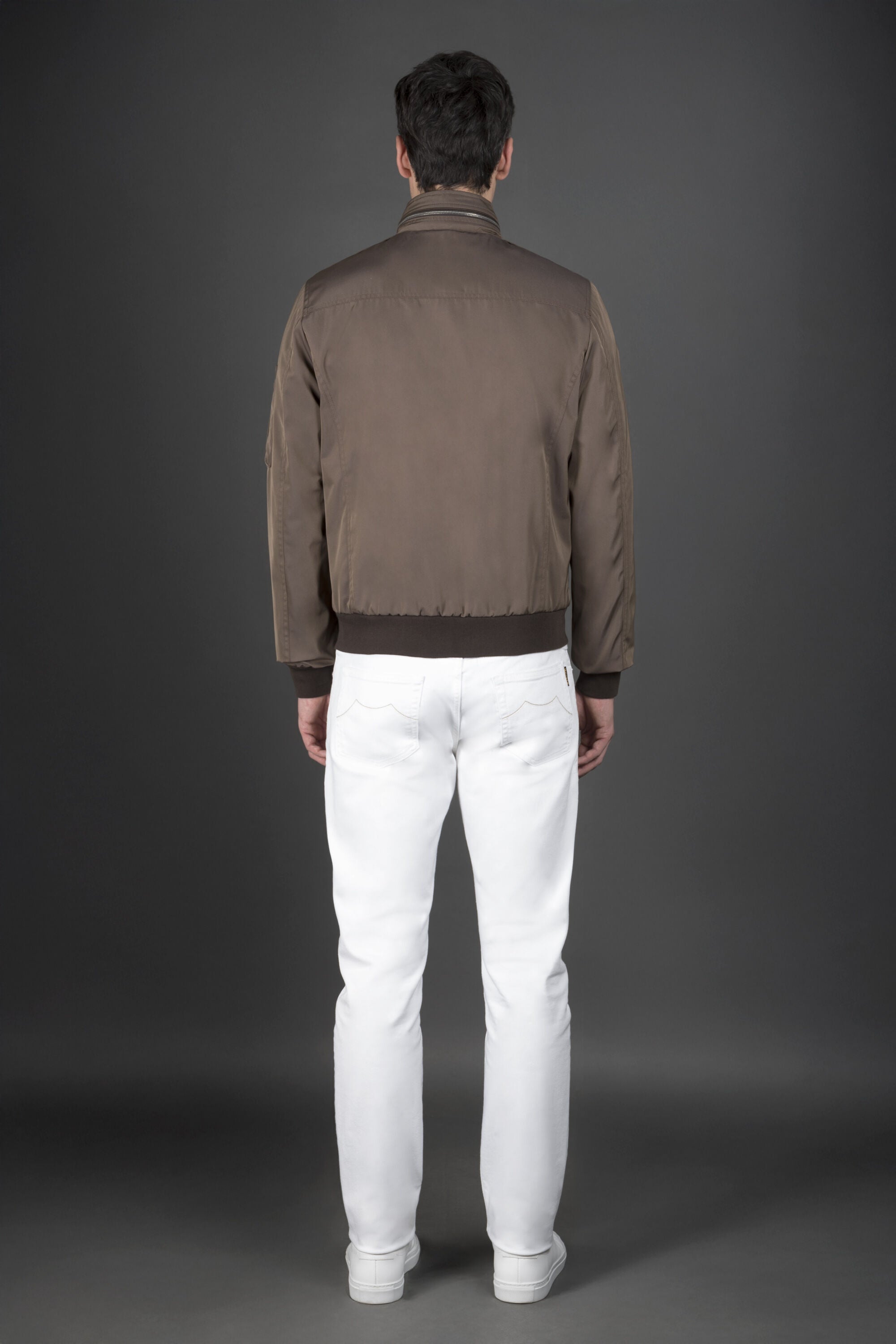MOORER MEN'S BROWN BOMBER JACKET WITH POCKETS
